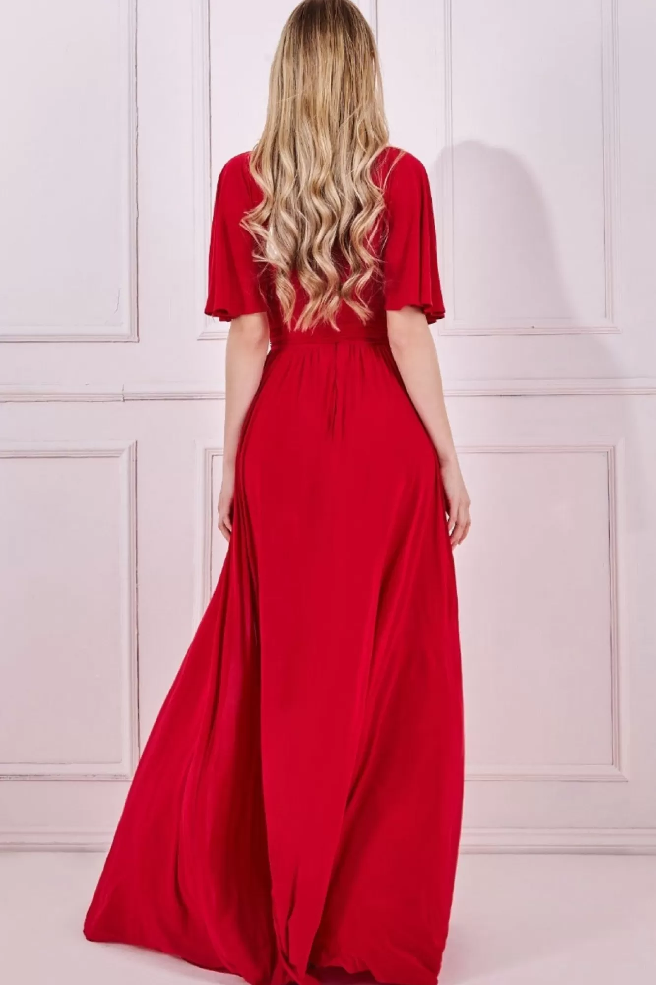 Maxi Dresses^* Wrap Front Maxi With Flutter Sleeves Red