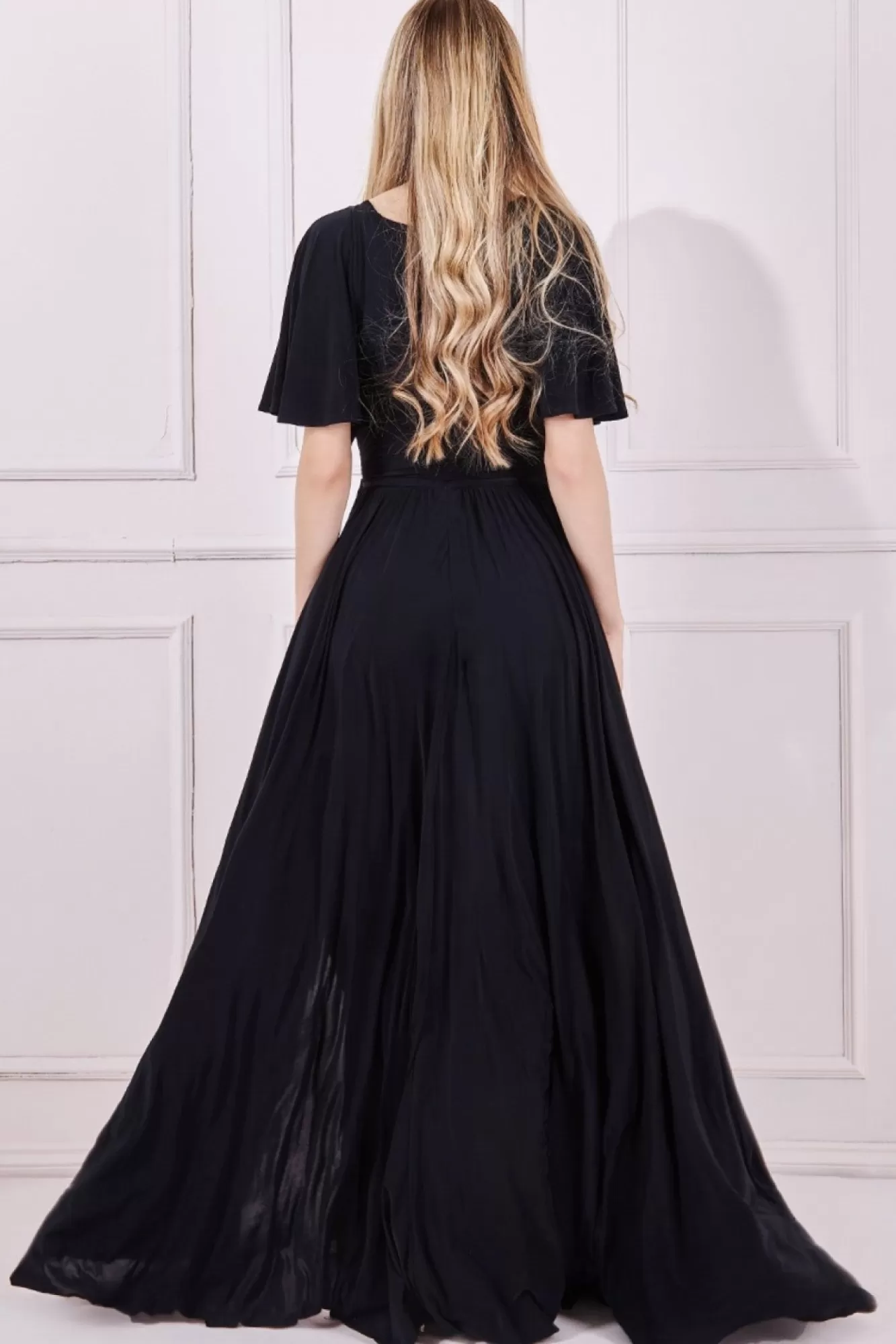 Maxi Dresses^* Wrap Front Maxi With Flutter Sleeves Black