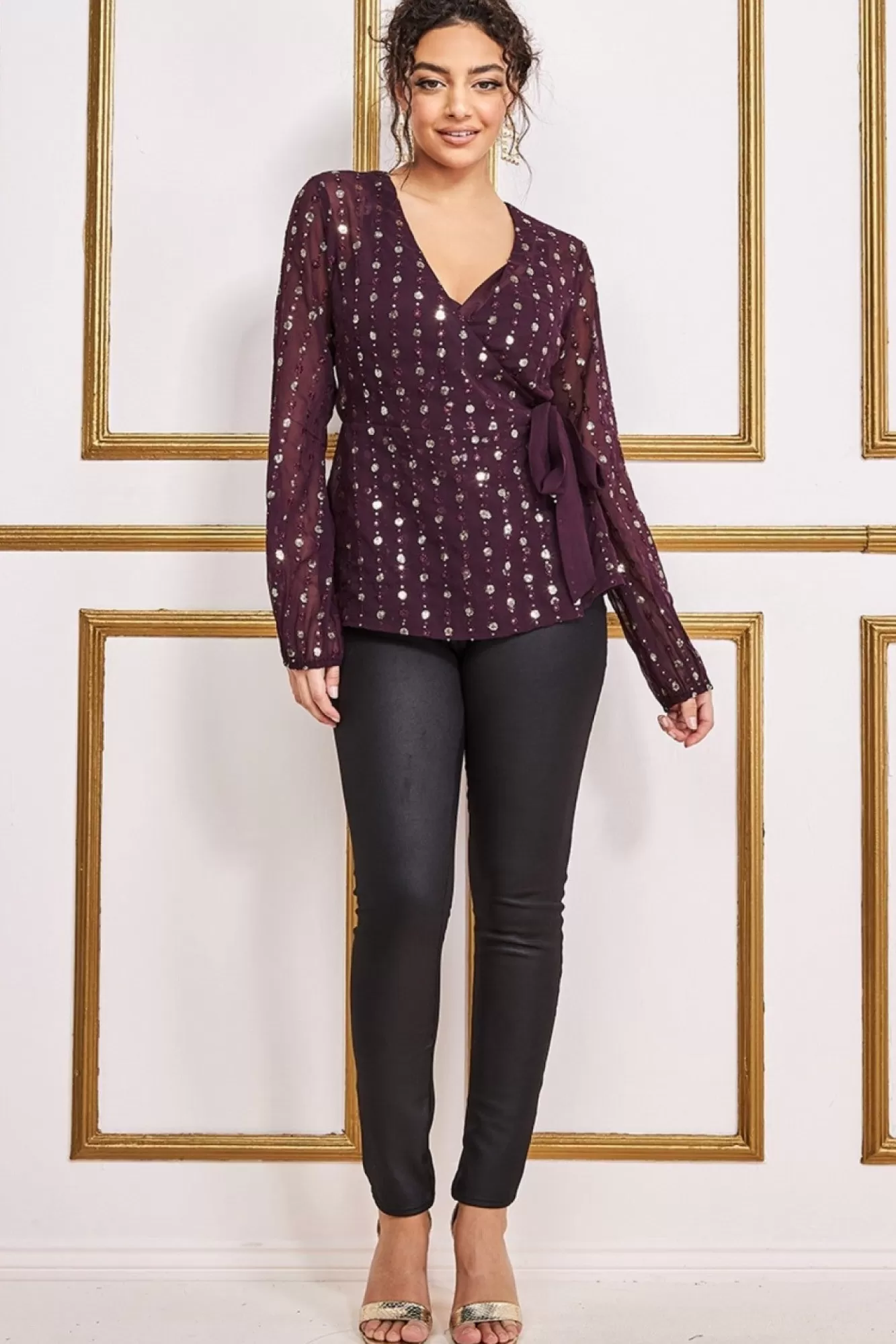 Blouses^* Wrap Sequin Top With Cami Wine