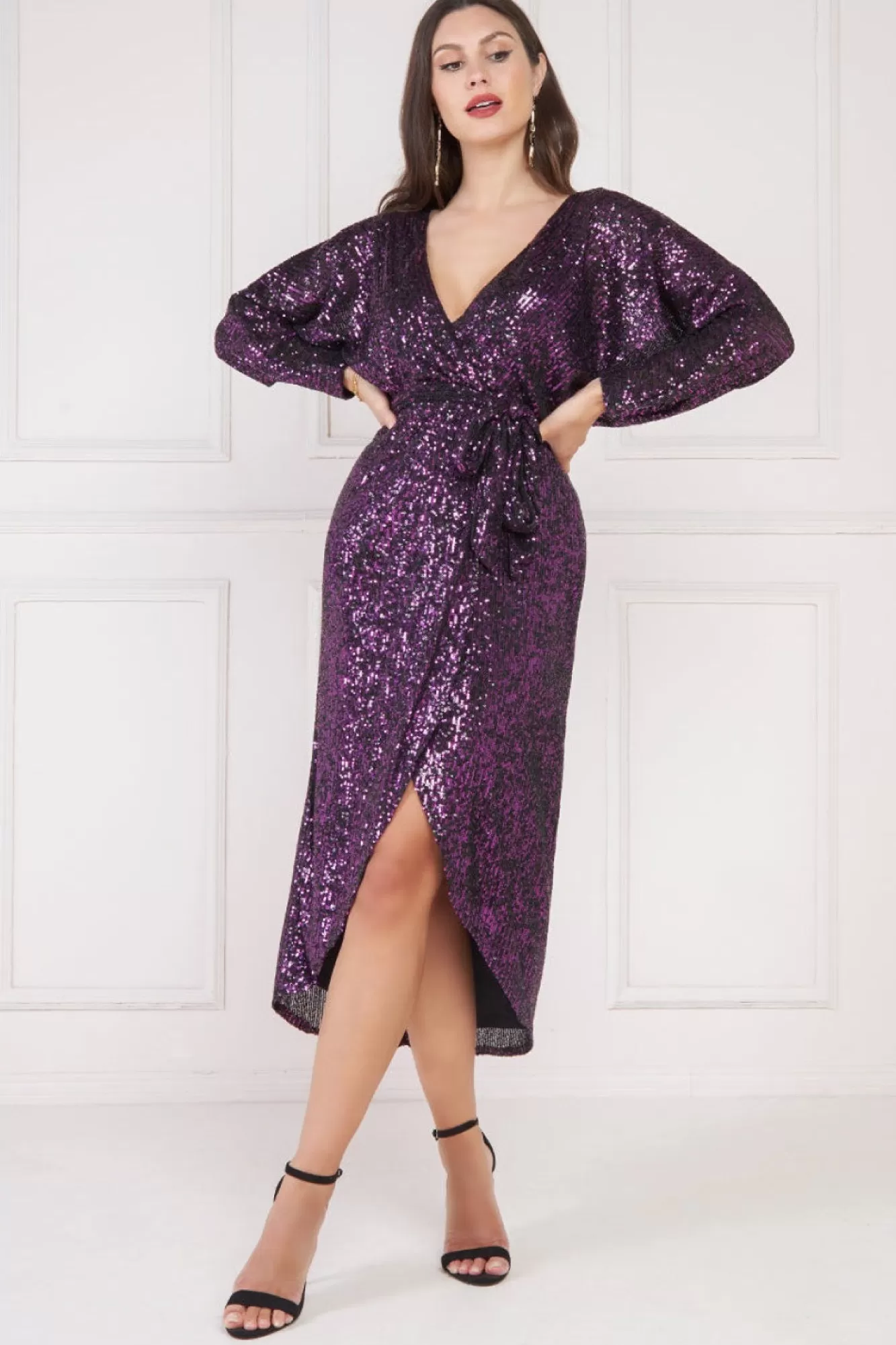 Midi Dresses^* Wrap Style Sequin Midi Dress Purple