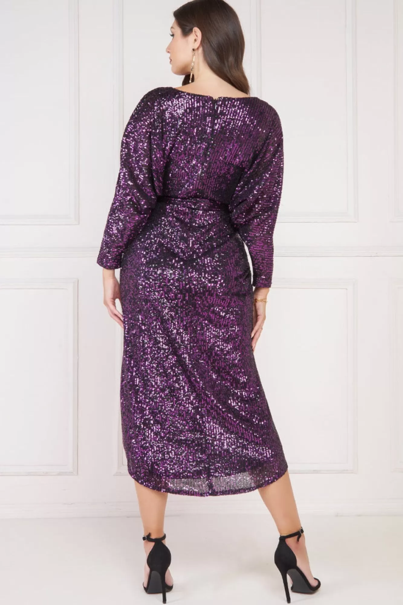 Midi Dresses^* Wrap Style Sequin Midi Dress Purple
