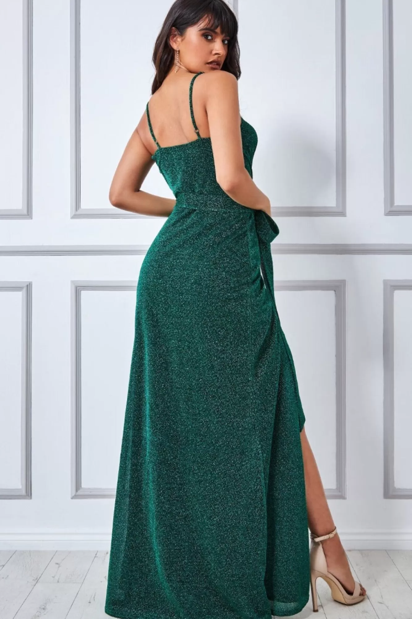 Maxi Dresses^* Wrap Style Spaghetti Strap Maxi With Split Emerald
