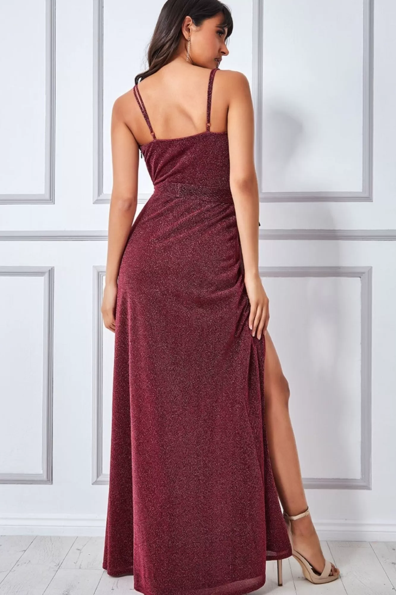 Maxi Dresses^* Wrap Style Spaghetti Strap Maxi With Split Wine