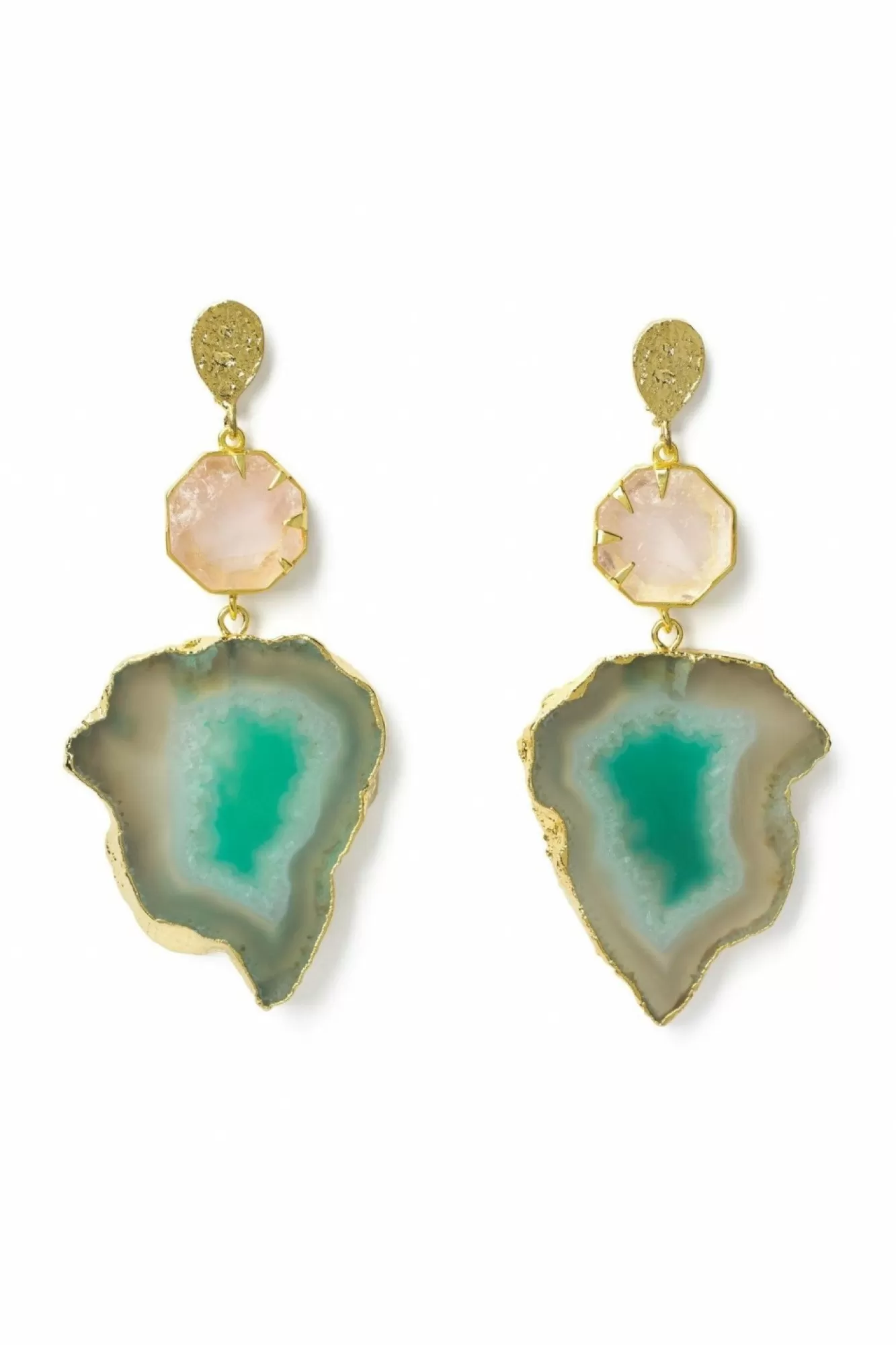 Jewellery^Yaa Yaa London 'Hold On' Rose Quartz Earrings Green