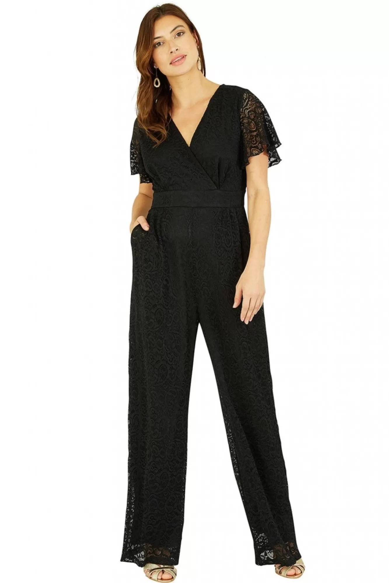 Jumpsuits^Yumi Angel Sleeve Lace Jumpsuit With Pockets Black