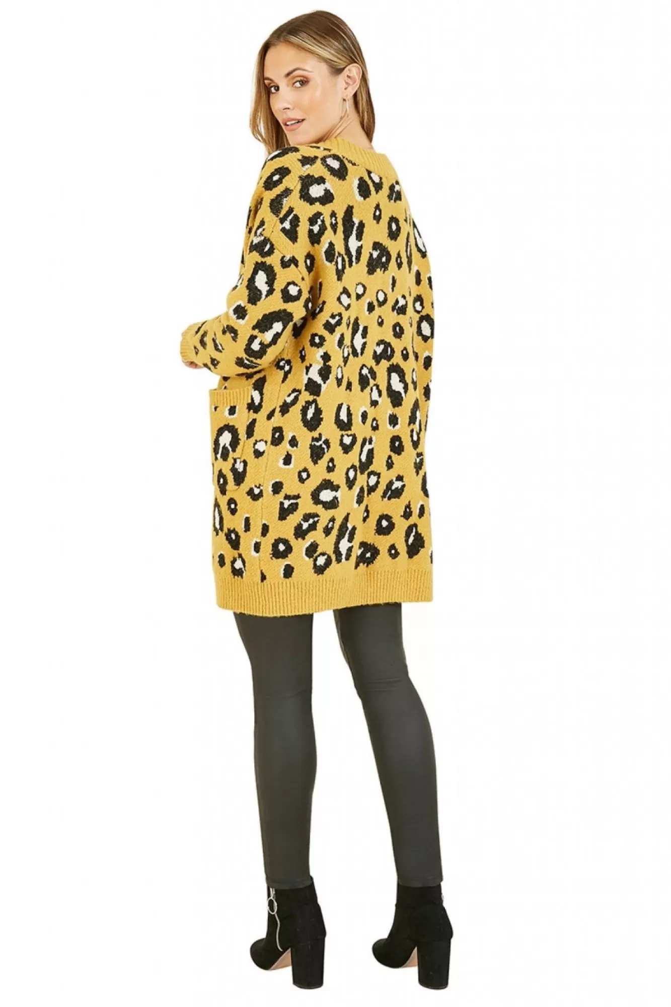 Cardigans^Yumi Animal Intarsia Long Cardigan Mustard