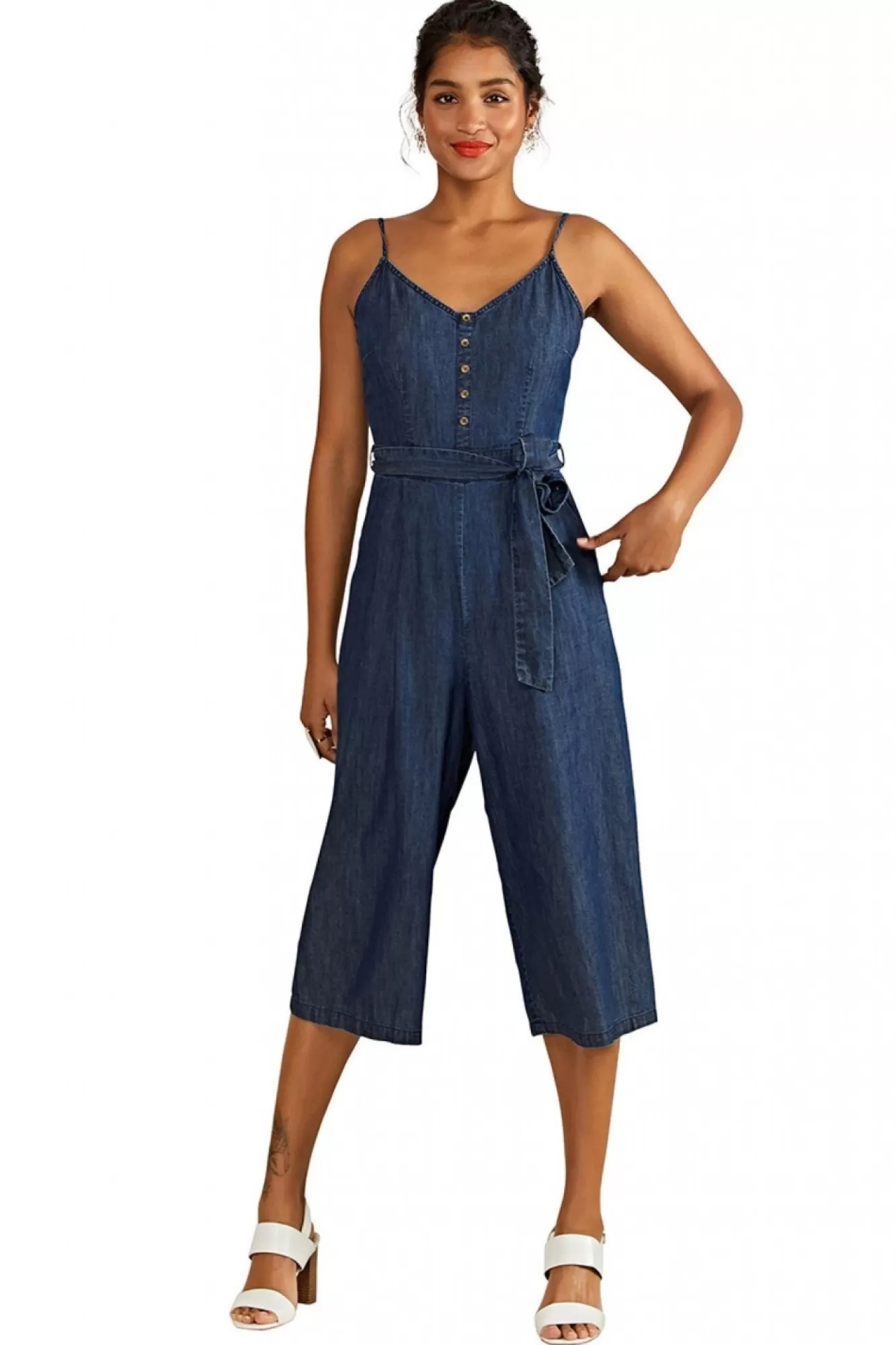 Jumpsuits^Yumi Button Detail Denim Jumpsuit Blue