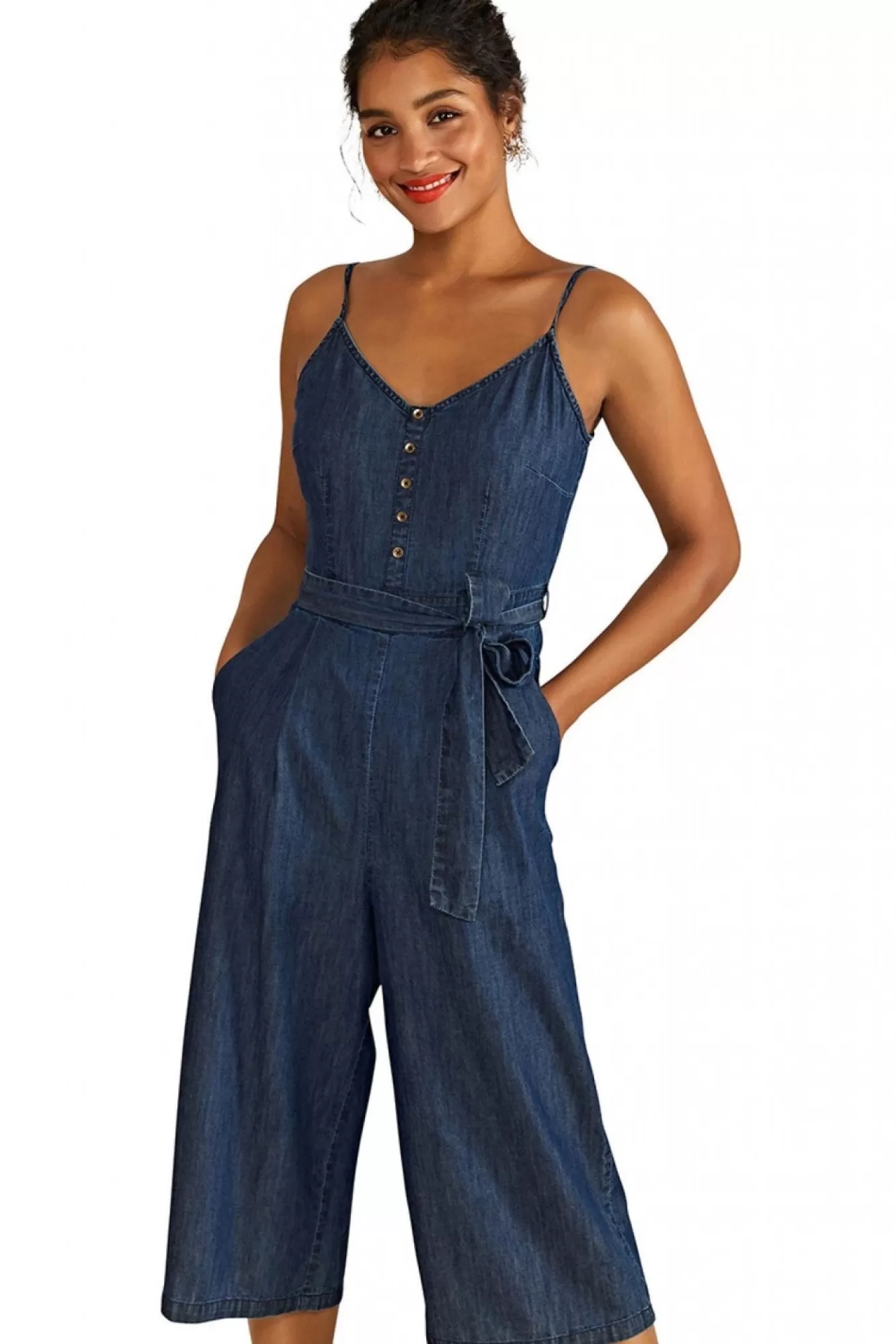 Jumpsuits^Yumi Button Detail Denim Jumpsuit Blue