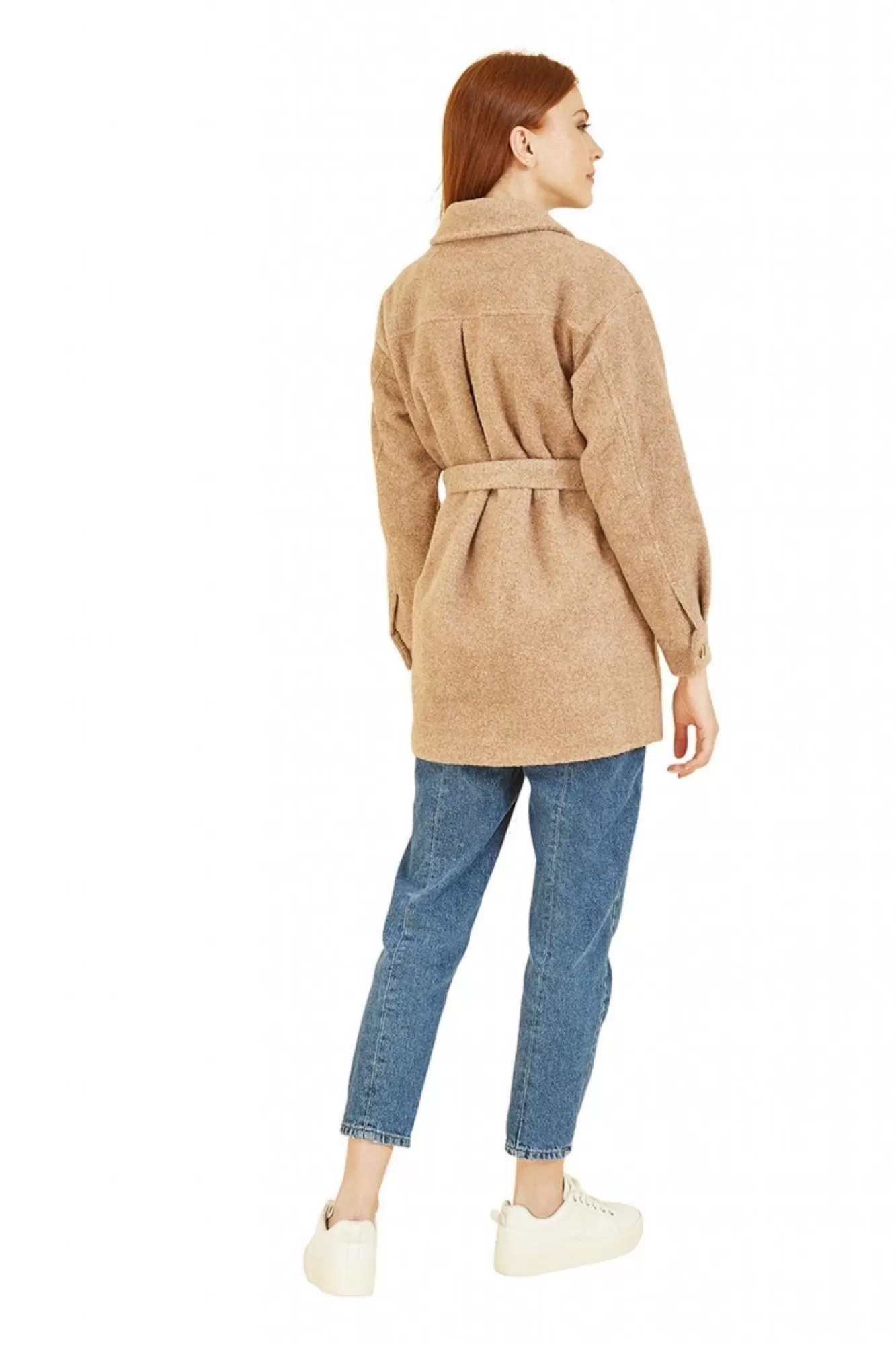 Outerwear^Yumi Button Down Shacket With Tie Belt Beige