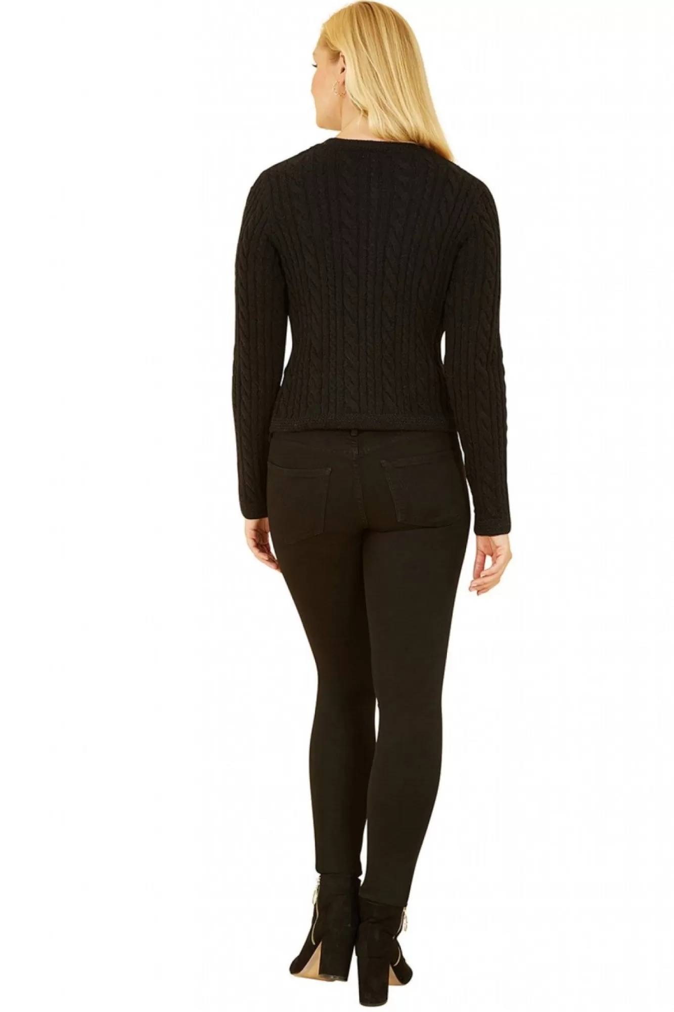 Cardigans^Yumi Cable Knit Cropped Button Up Cardigan Black
