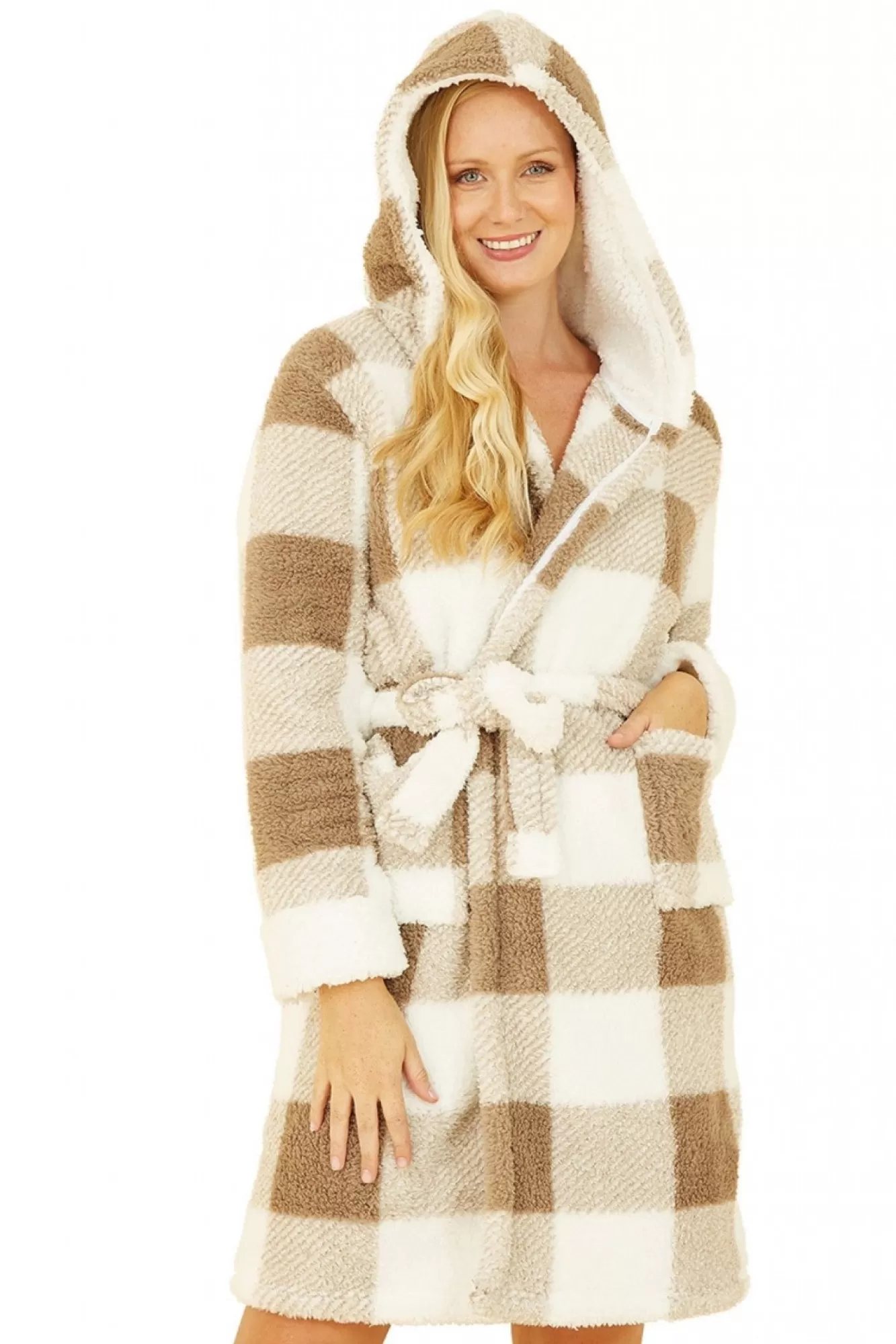Loungewear & Sleepwear^Yumi Check Super Soft Dressing Gown Brown