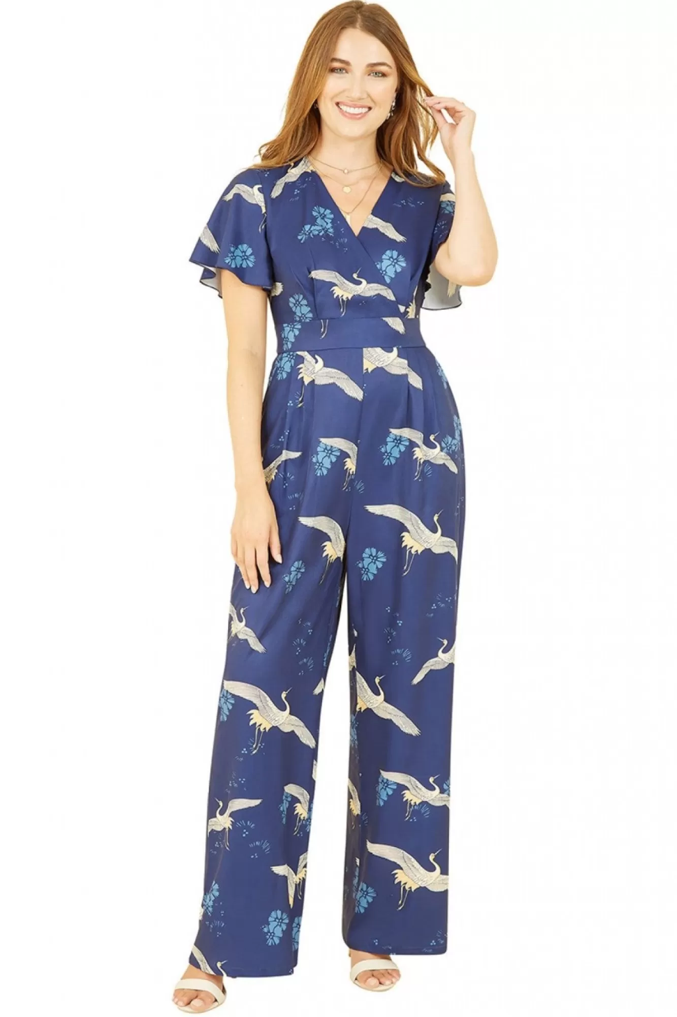 Jumpsuits^Yumi Crane Print Angel Sleeve Jumpsuit Navy