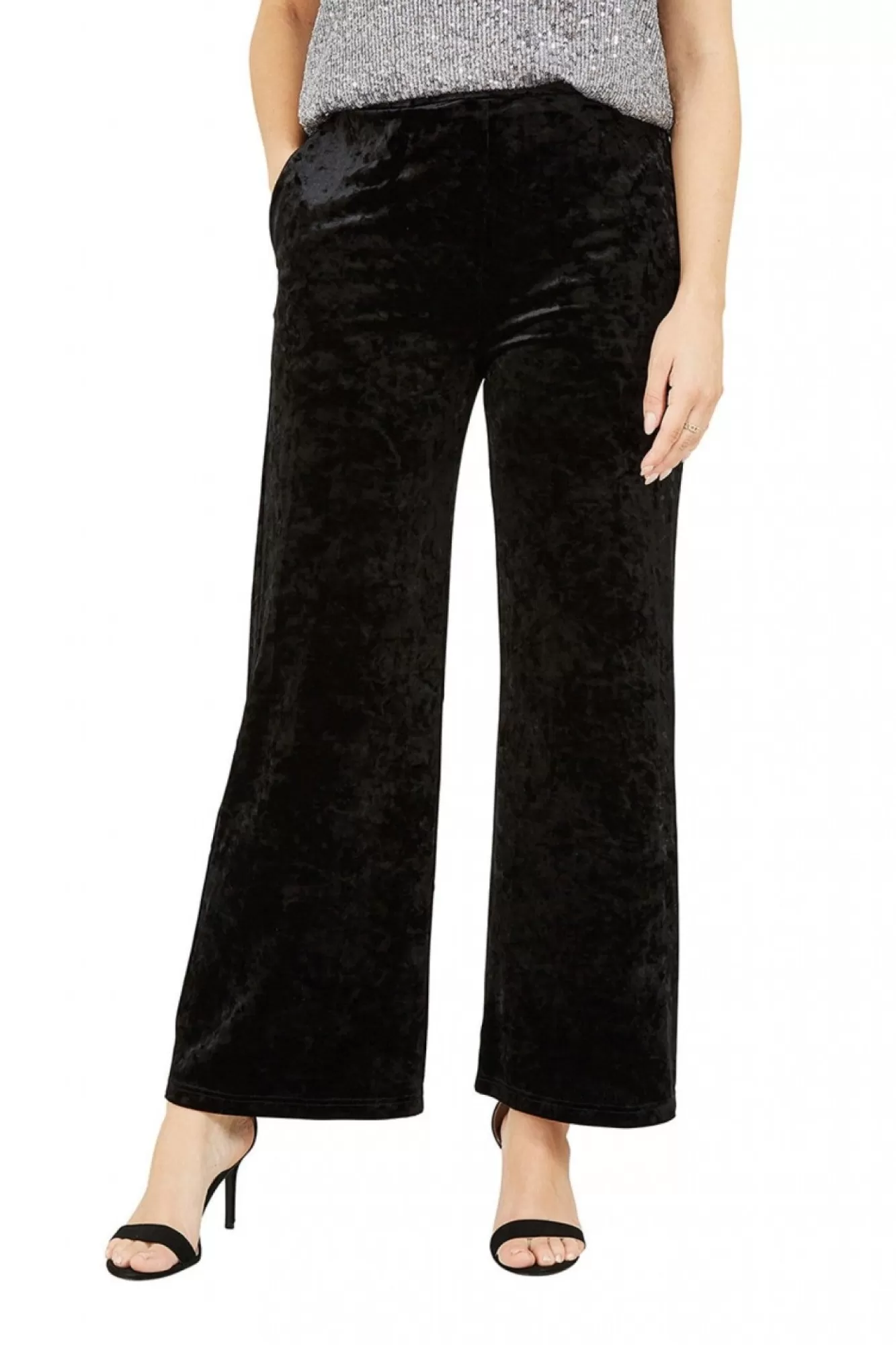 Trousers^Yumi Crinkle Velvet Trousers With Pocket Black