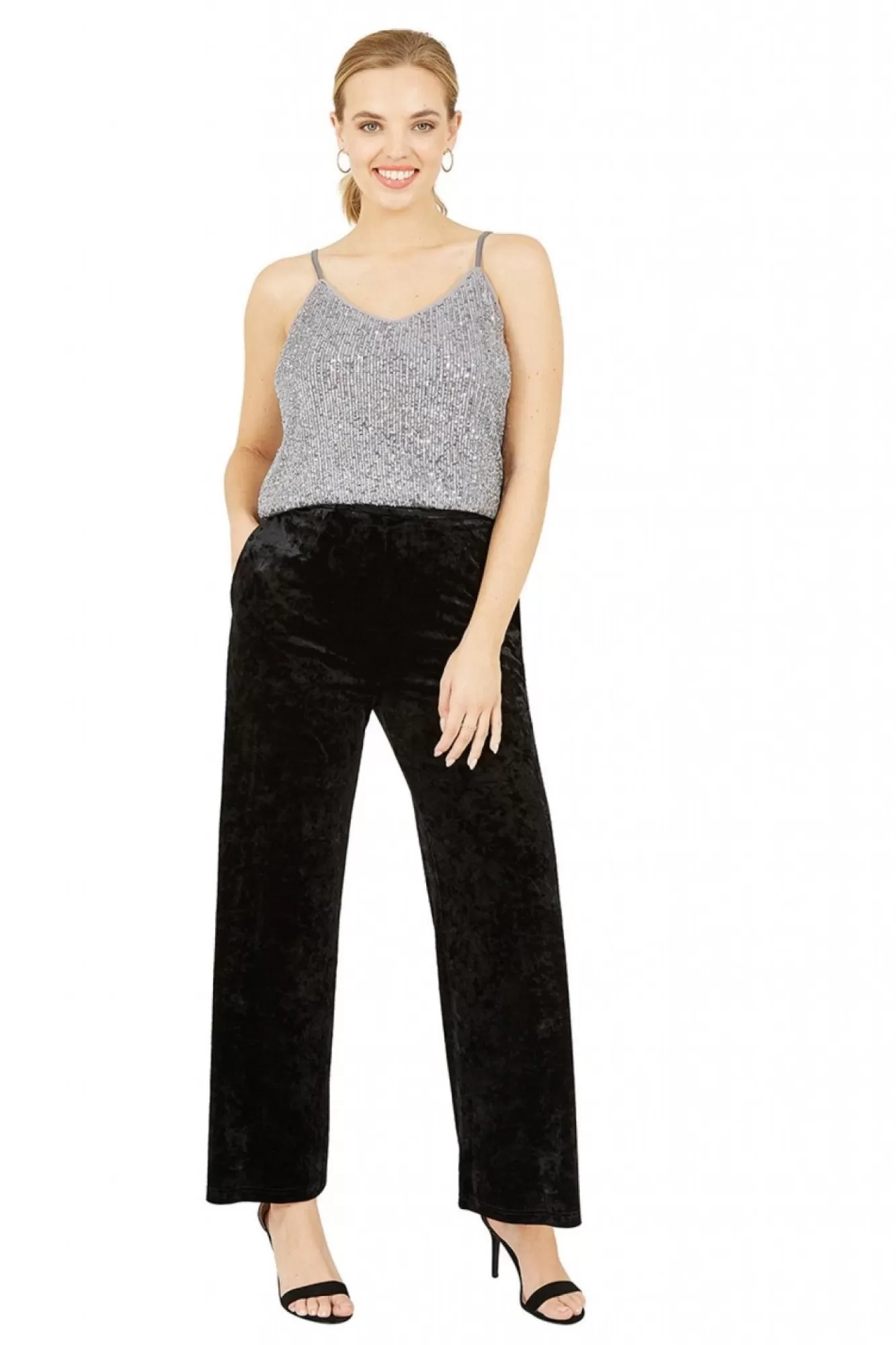 Trousers^Yumi Crinkle Velvet Trousers With Pocket Black