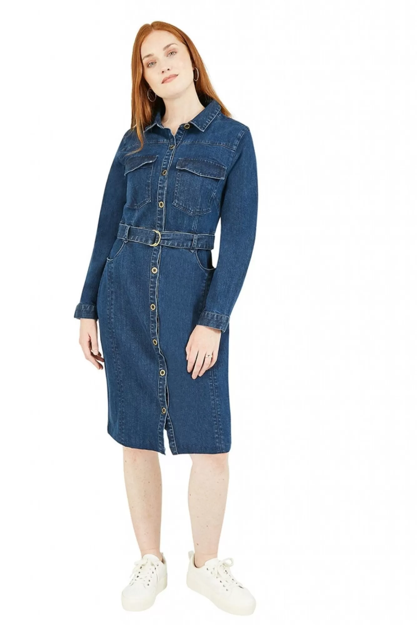 Mini Dresses^Yumi Denim Stretch Fitted Shirt Dress Denimblue