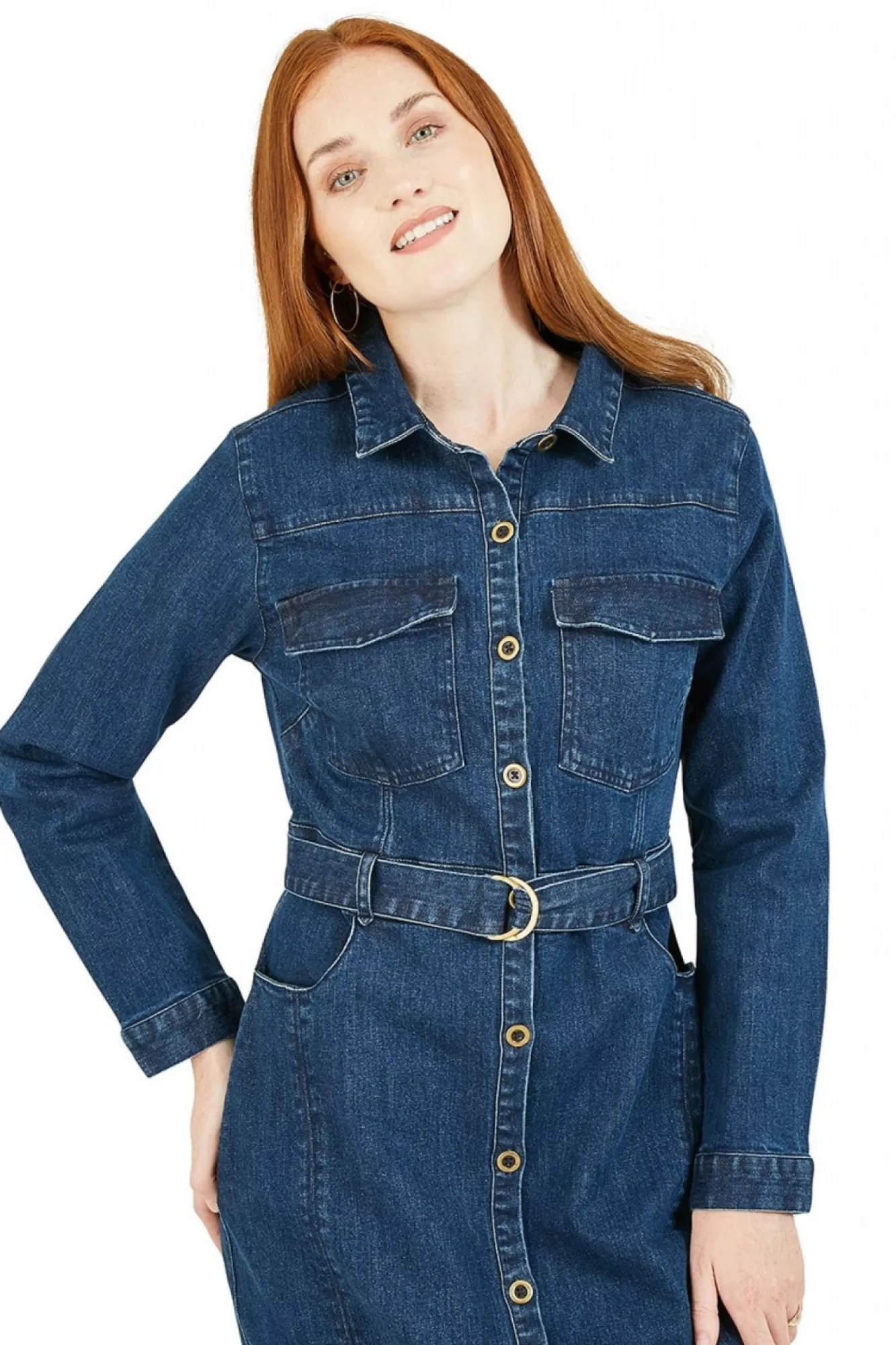 Mini Dresses^Yumi Denim Stretch Fitted Shirt Dress Denimblue