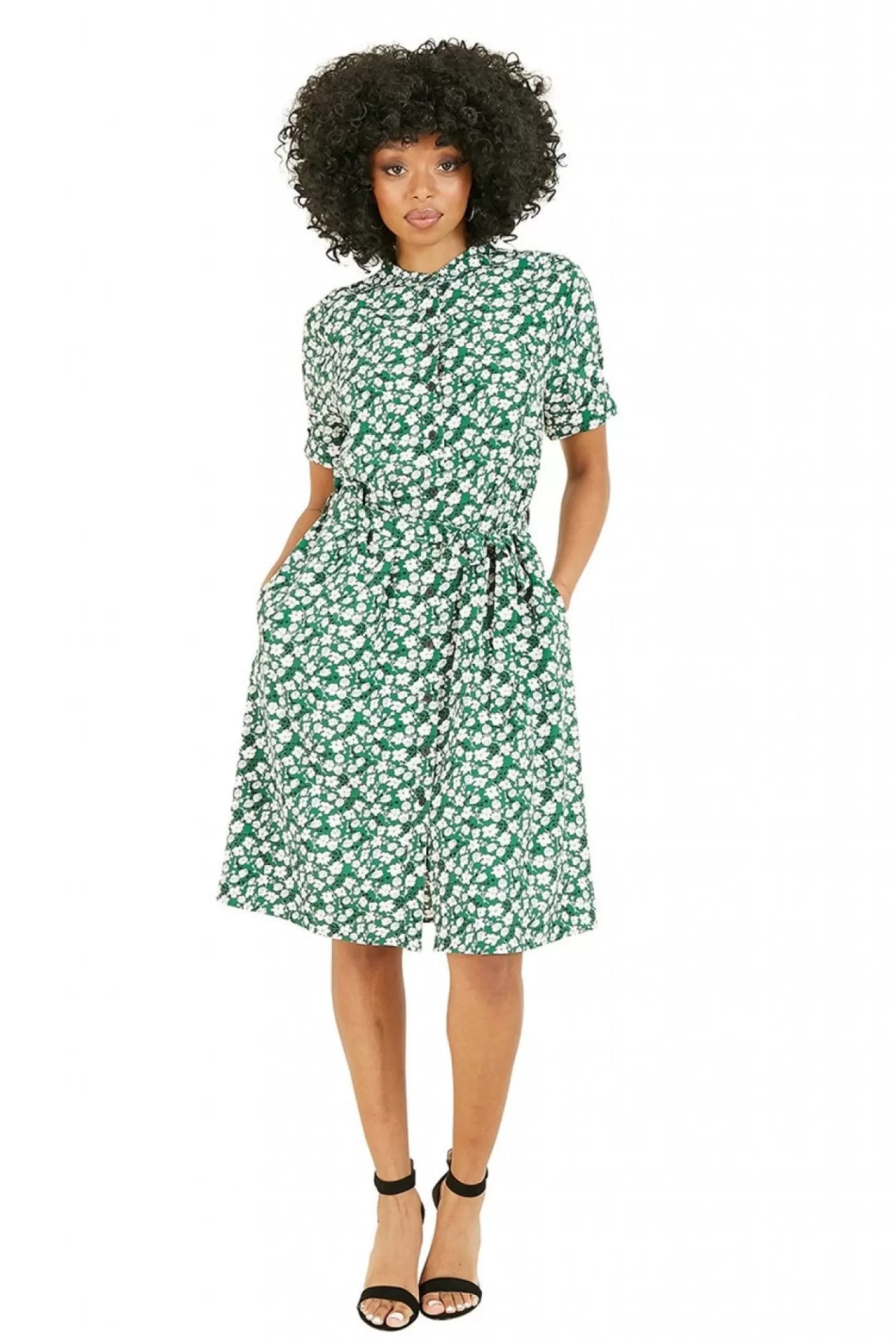 Mini Dresses^Yumi Ditsy Print Shirt Collar Dress Green