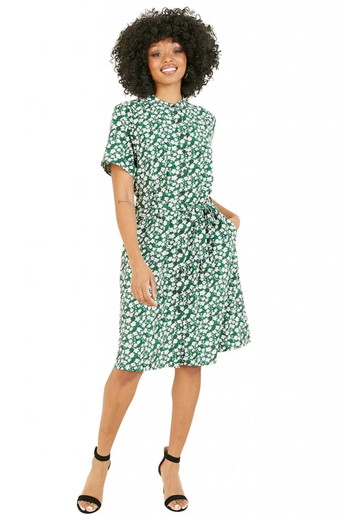 Mini Dresses^Yumi Ditsy Print Shirt Collar Dress Green