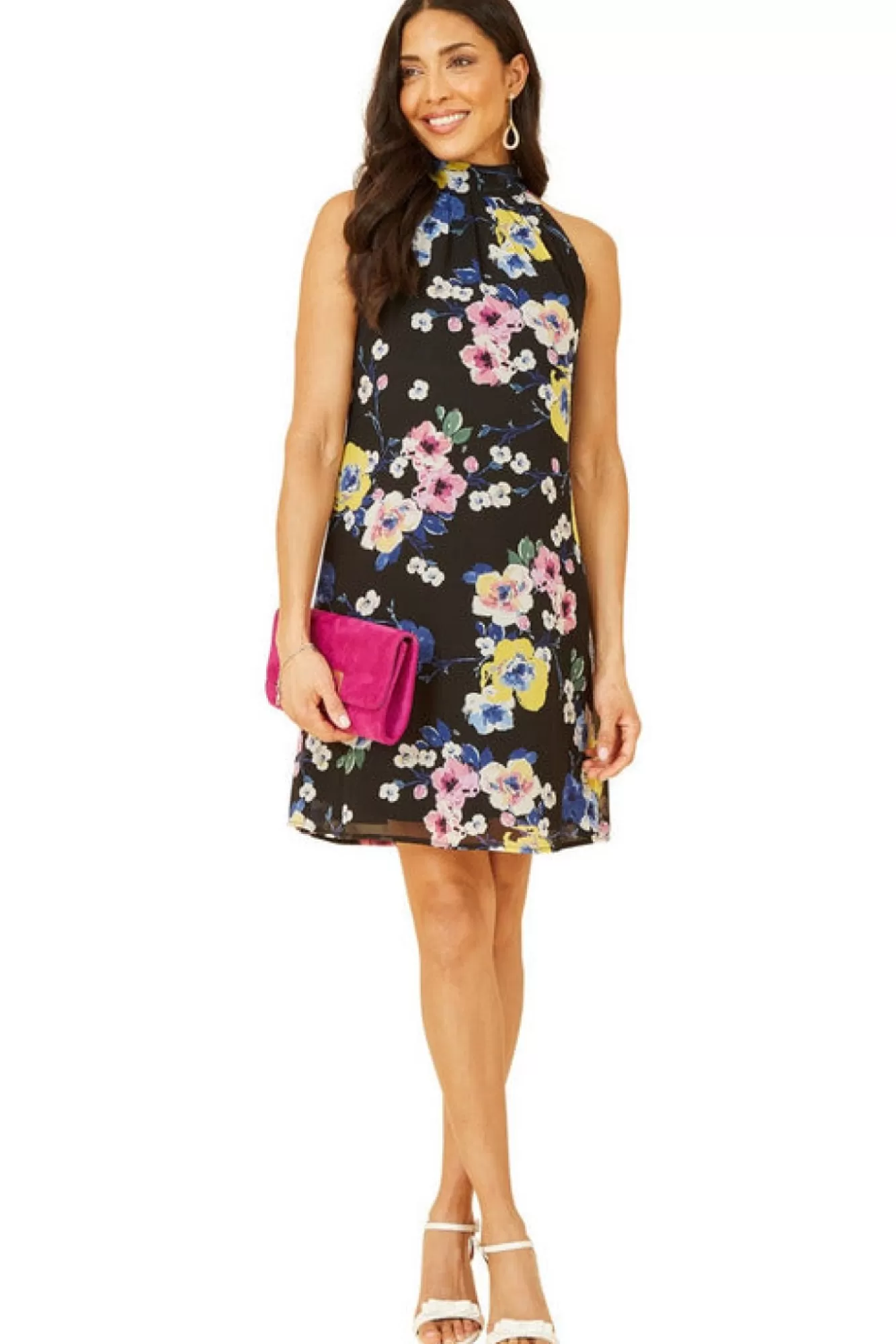 Mini Dresses^Yumi Floral Halter Neck Mini Dress Black