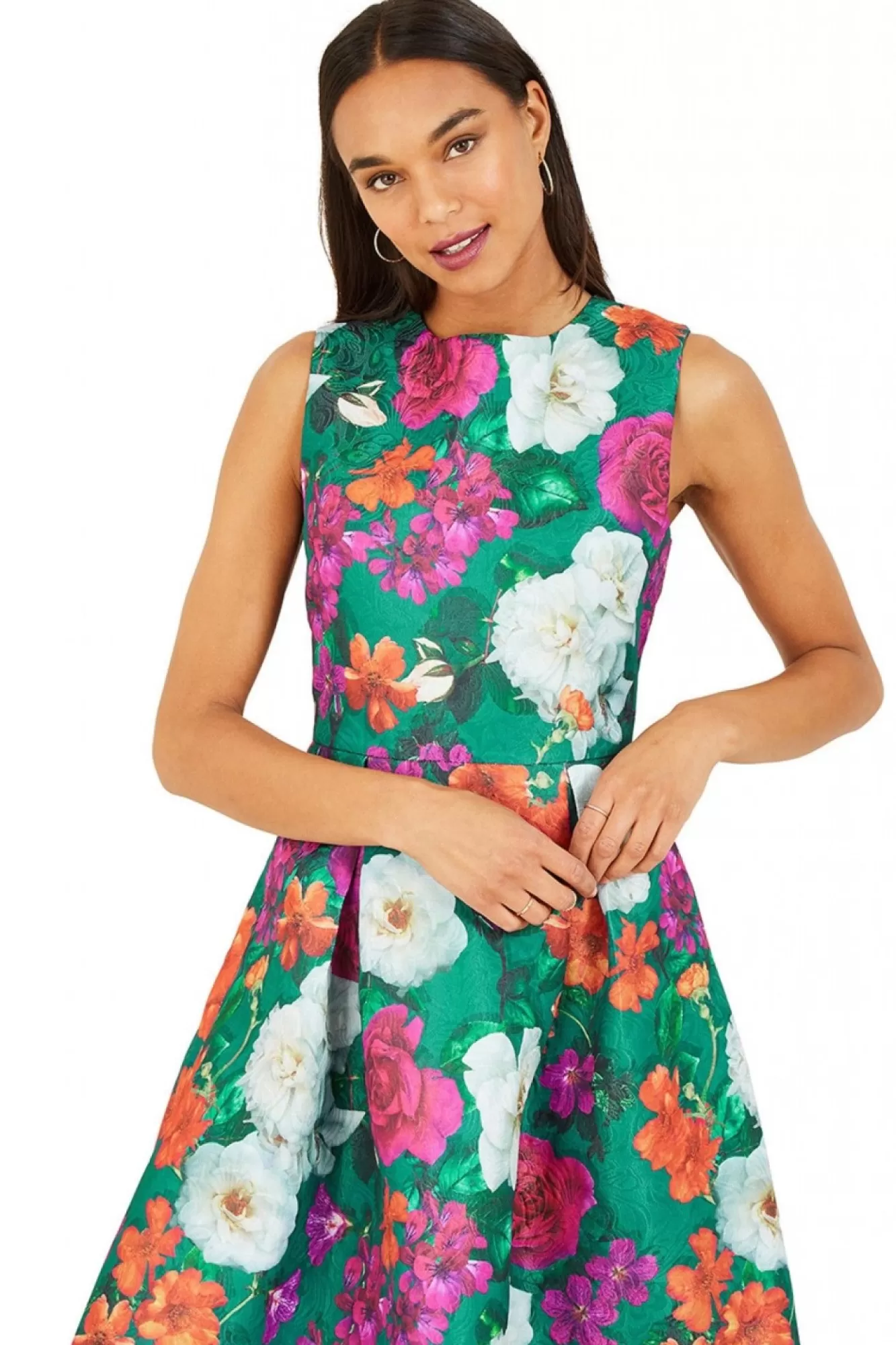 Mini Dresses^Yumi Floral Jacquard Skater Dress Green