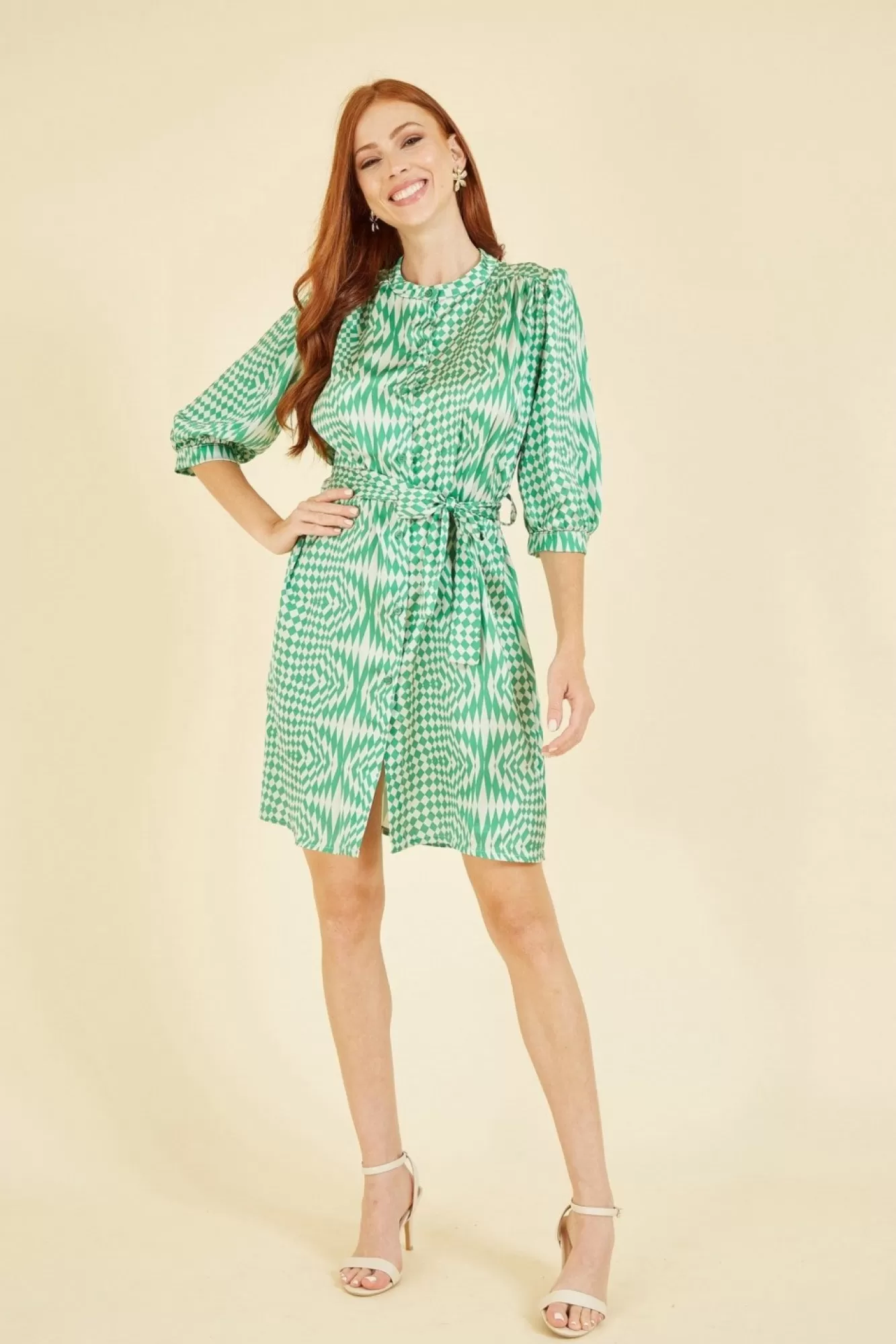 Mini Dresses^Yumi Geo Print Shirt Dress Green