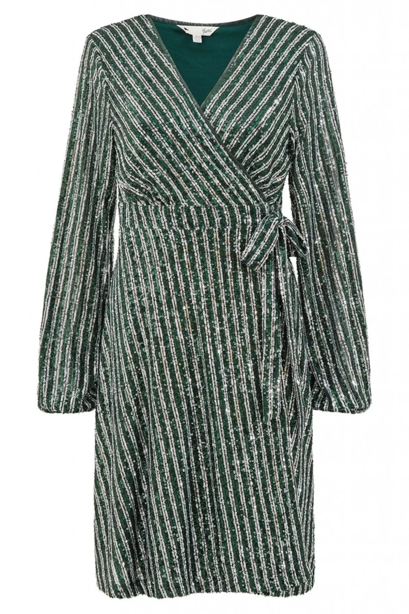Mini Dresses^Yumi Green And Silver Stripe Sequin Wrap Dress Greensilver