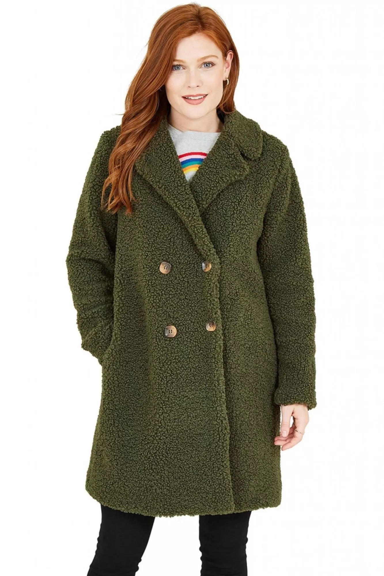 Outerwear^Yumi Green Teddy Bear Coat Khaki