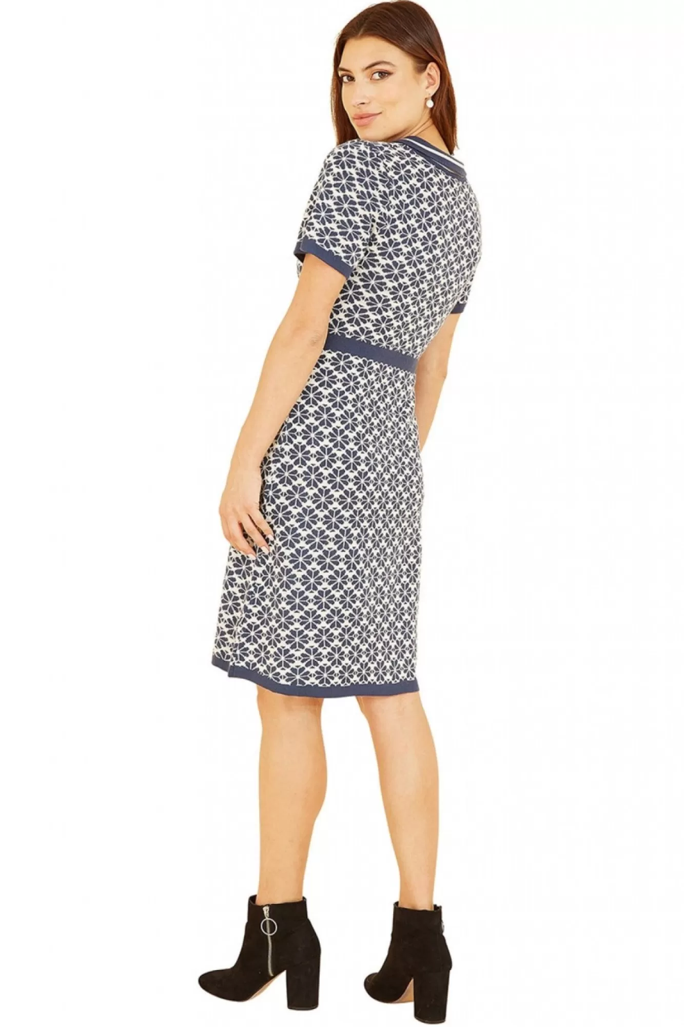 Mini Dresses^Yumi Intarsia Daisy Knitted Dress With Zip Collar Blue