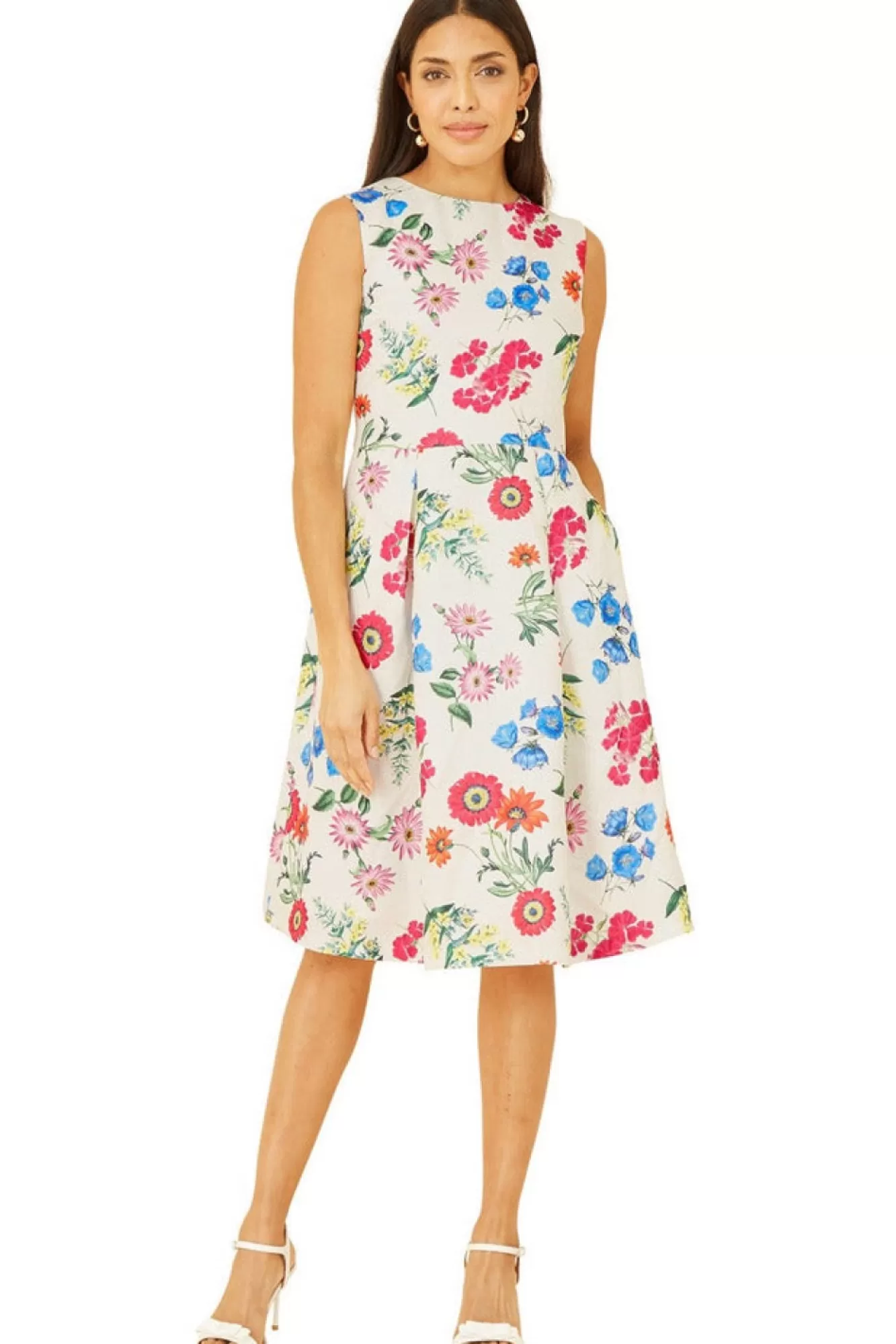 Mini Dresses^Yumi Ivory Botanical Floral Jacquard Skater Dress White