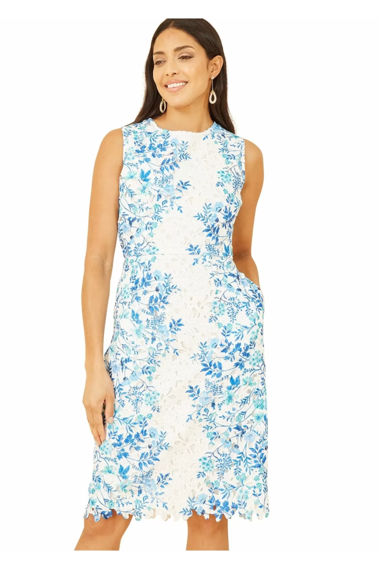 Mini Dresses^Yumi Lace Fitted Dress With Floral Mirror Print White