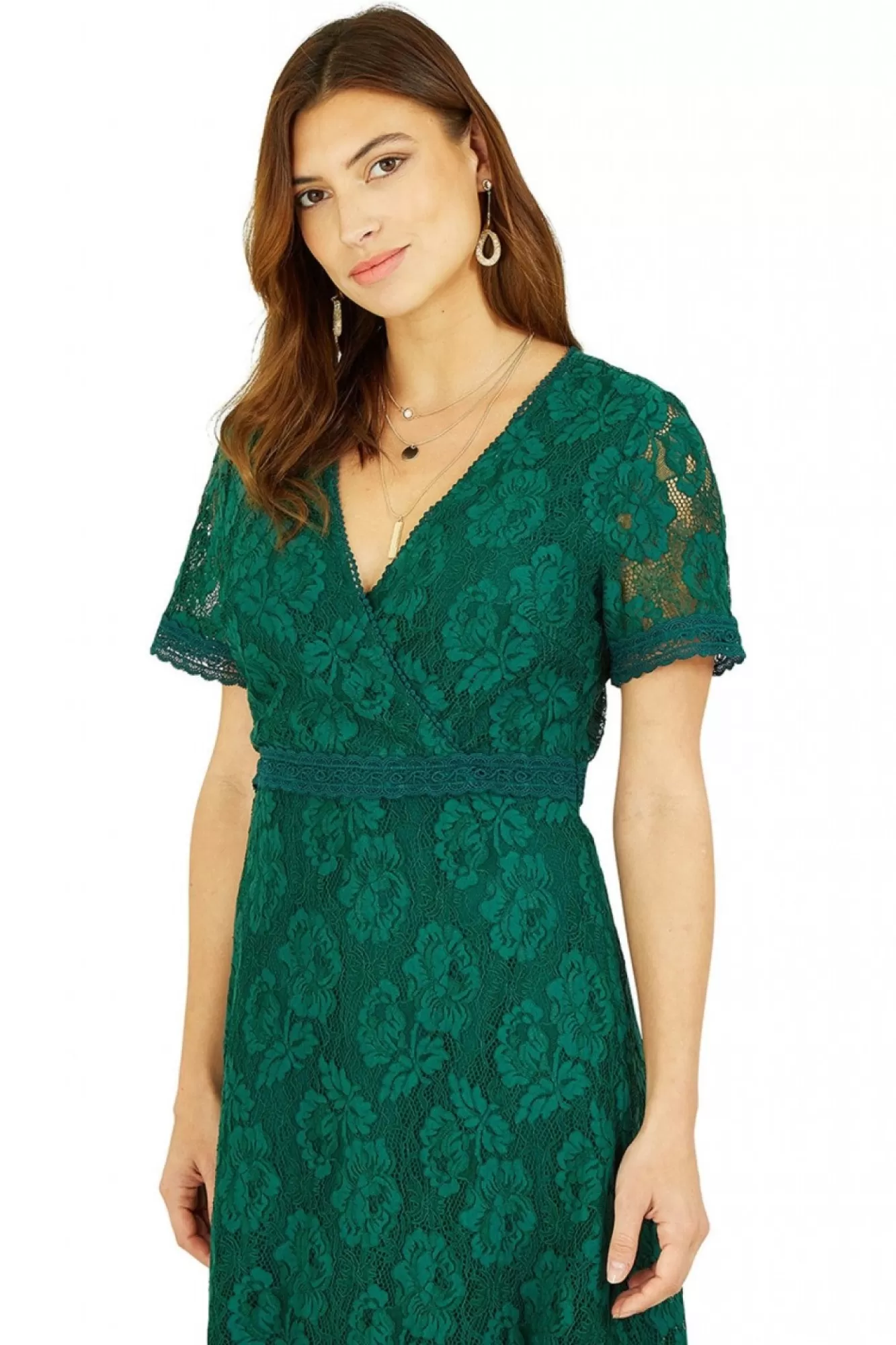 Midi Dresses^Yumi Lace Skater Midi Dress With Ruffle Hem Green