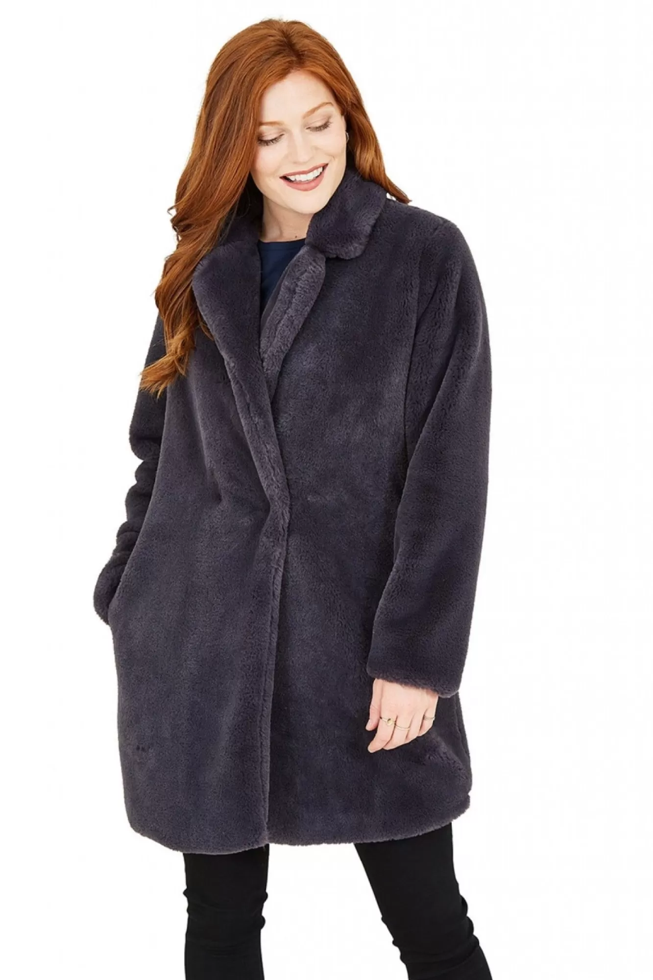 Outerwear^Yumi Longline Faux Fur Coat Grey