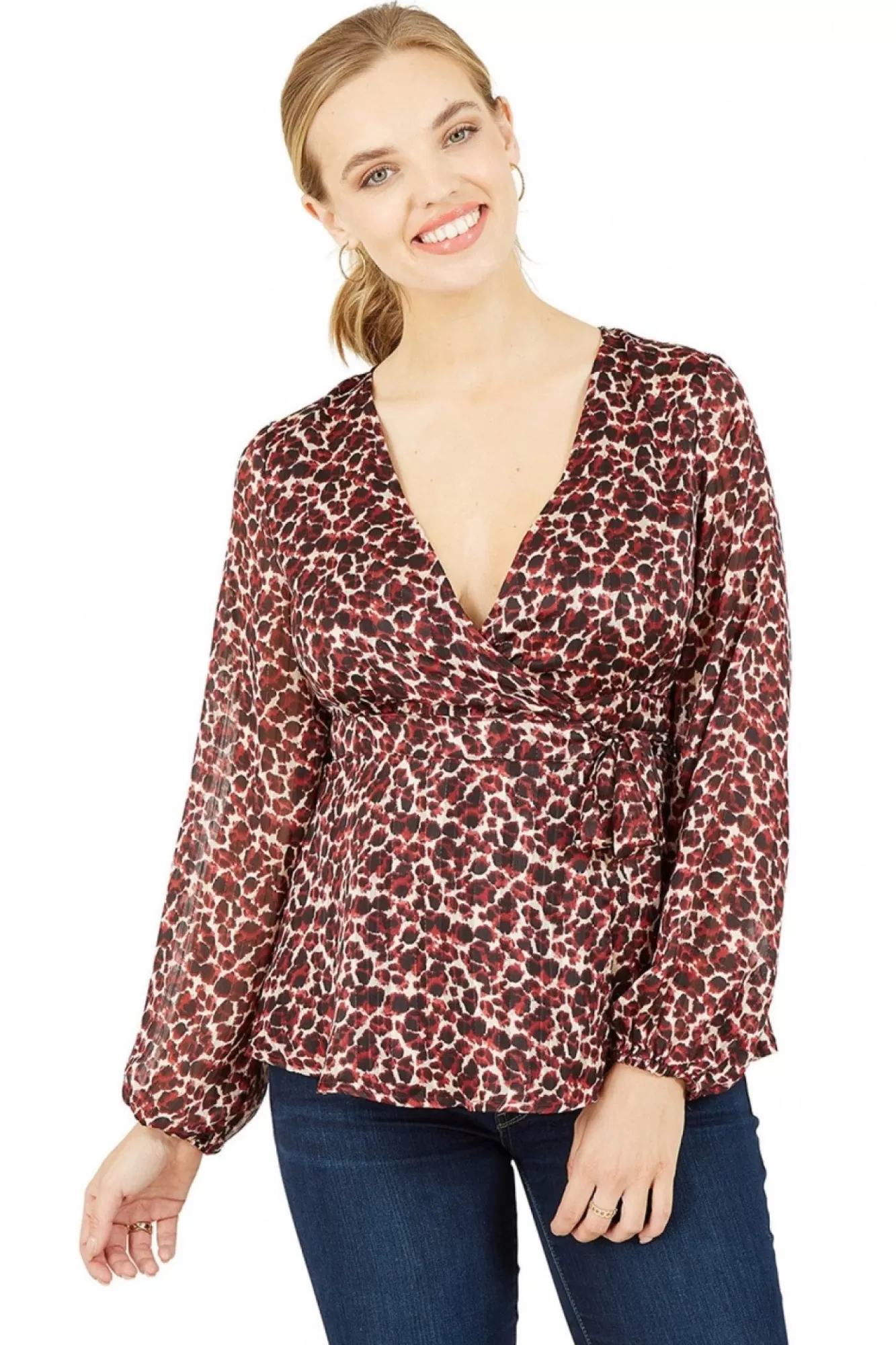 Blouses^Yumi Lurex Leopard Print Wrap Top Red