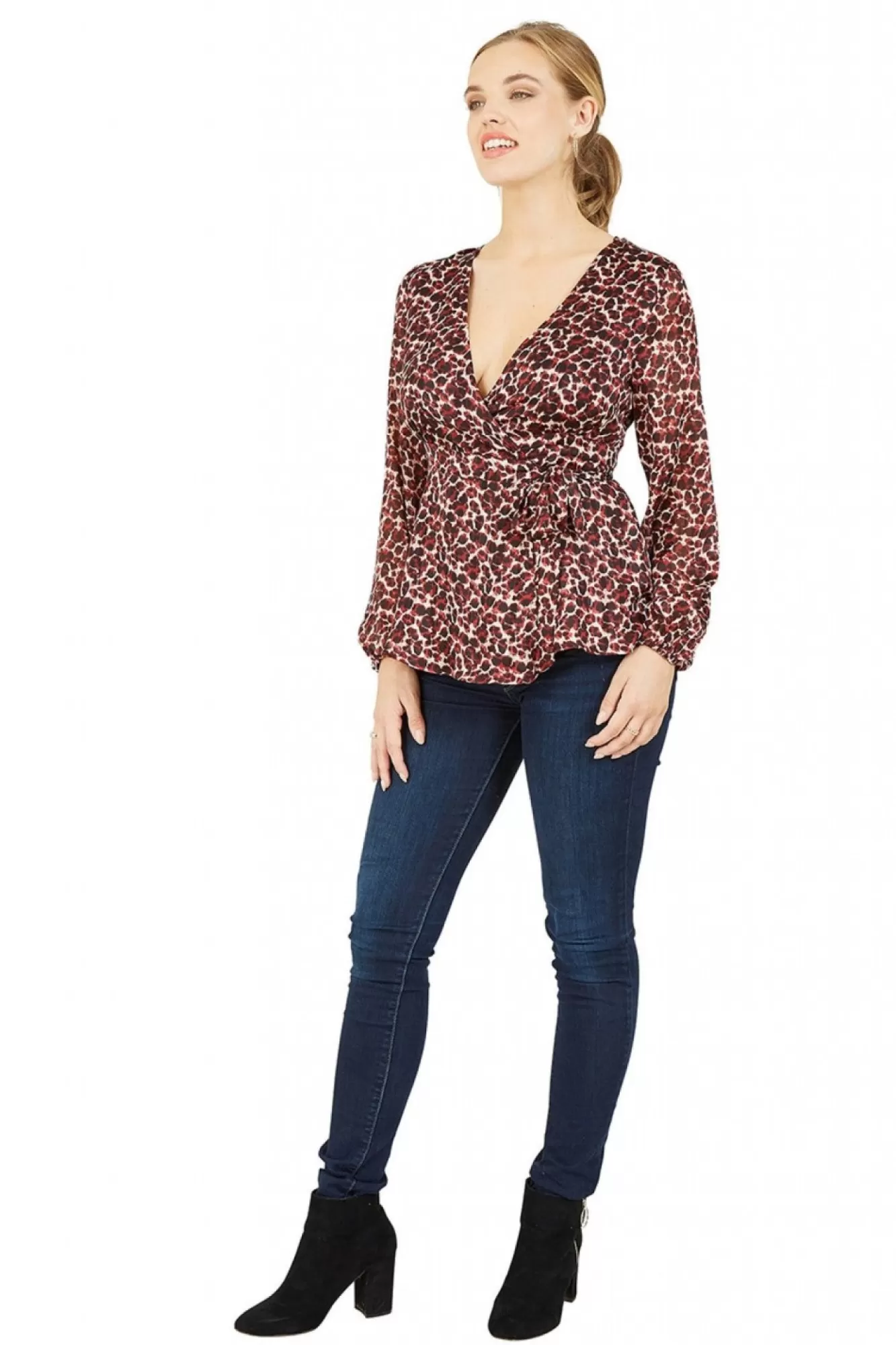 Blouses^Yumi Lurex Leopard Print Wrap Top Red