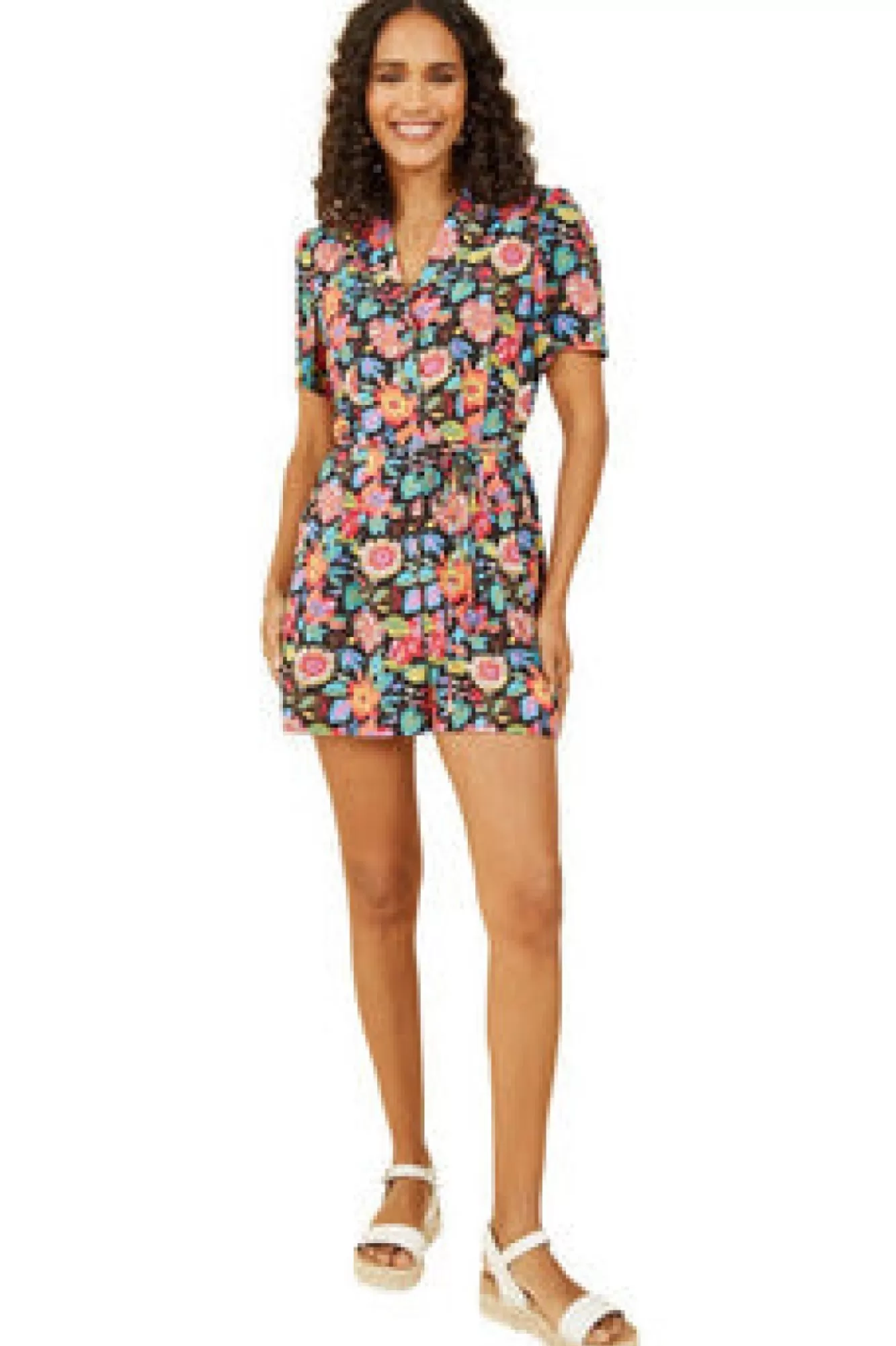 Jumpsuits^Yumi Multicoloured Retro Floral Button Up Playsuit Multicolor