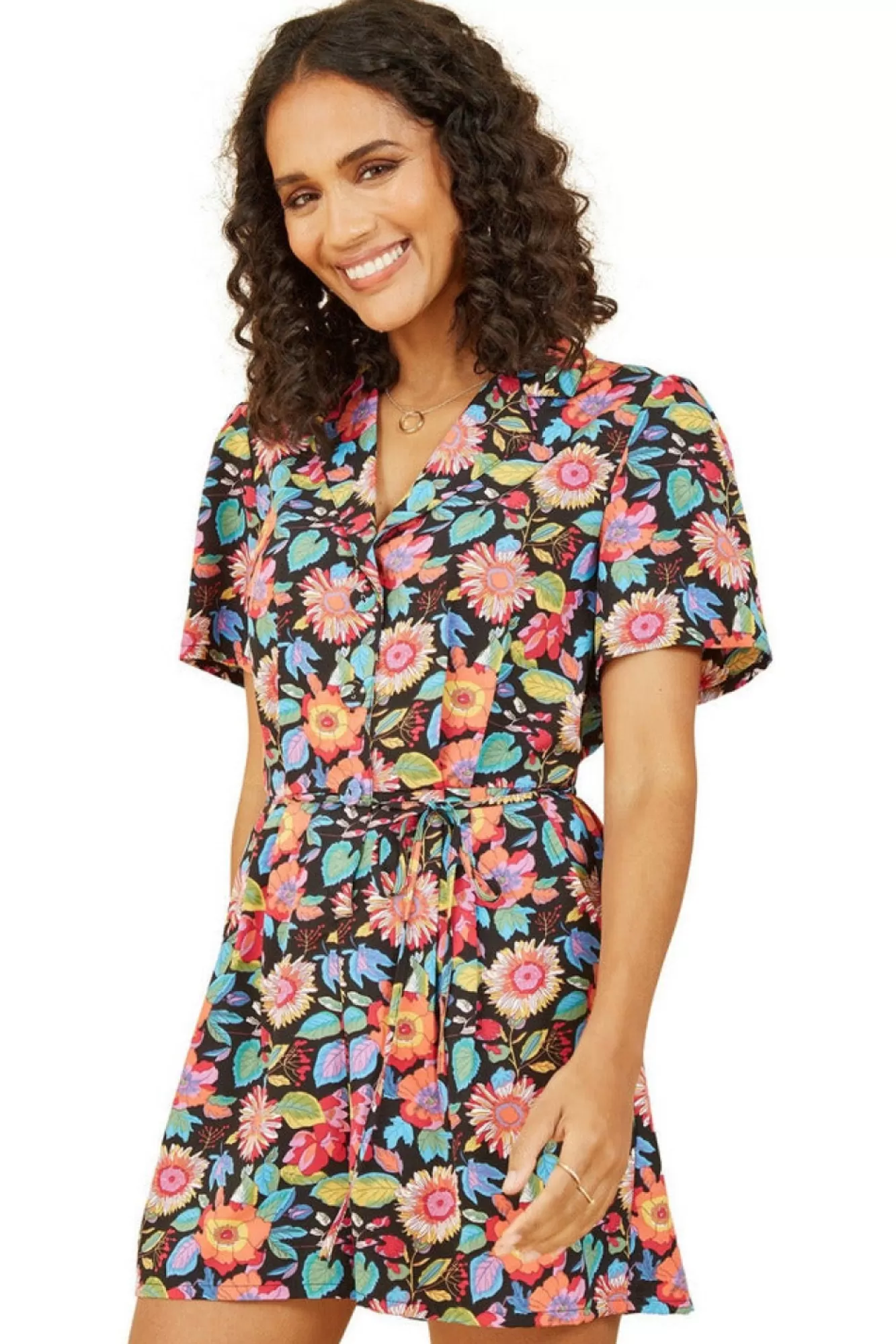Jumpsuits^Yumi Multicoloured Retro Floral Button Up Playsuit Multicolor