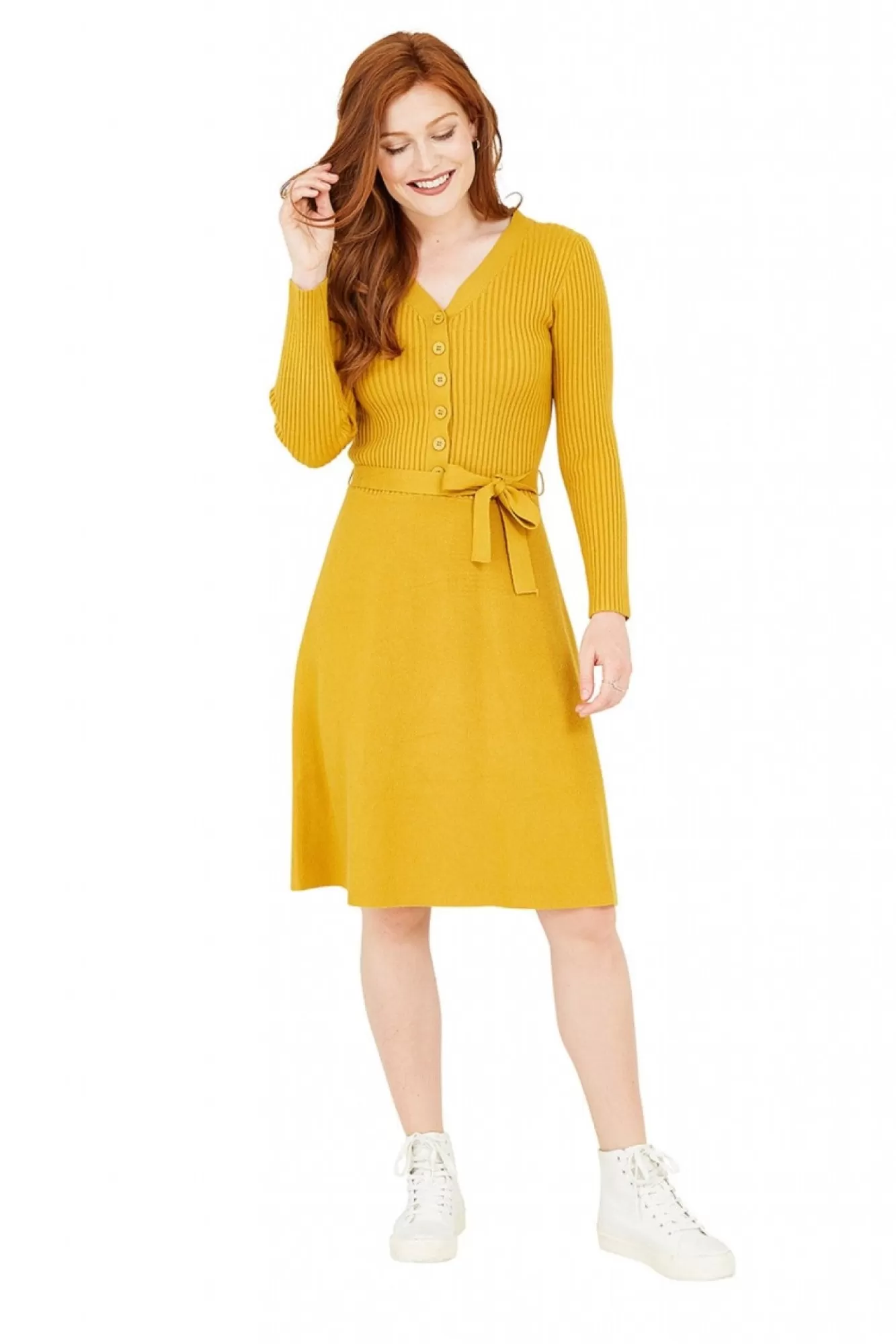 Mini Dresses^Yumi Mustard Knitted Skater Dress Yellow