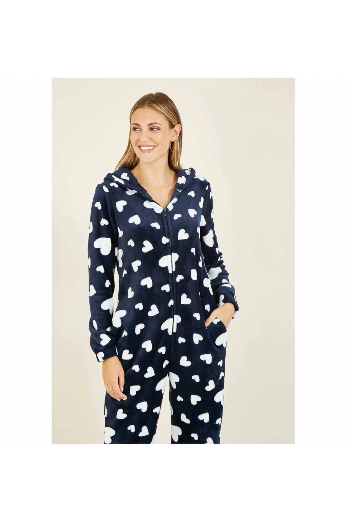 Loungewear & Sleepwear^Yumi Navy Heart Super Soft Onesie With Pockets Blue