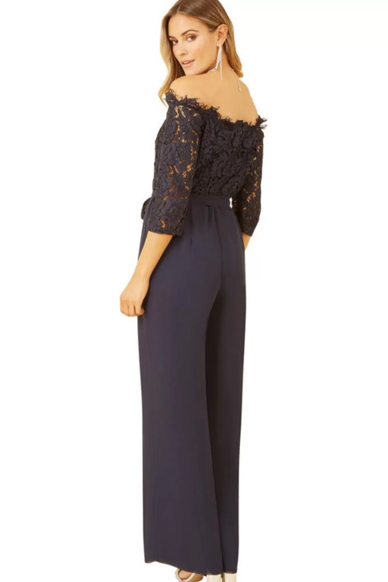 Jumpsuits^Yumi Navy Lace Bardot 3/4 Sleeve Jumpsuit Blue