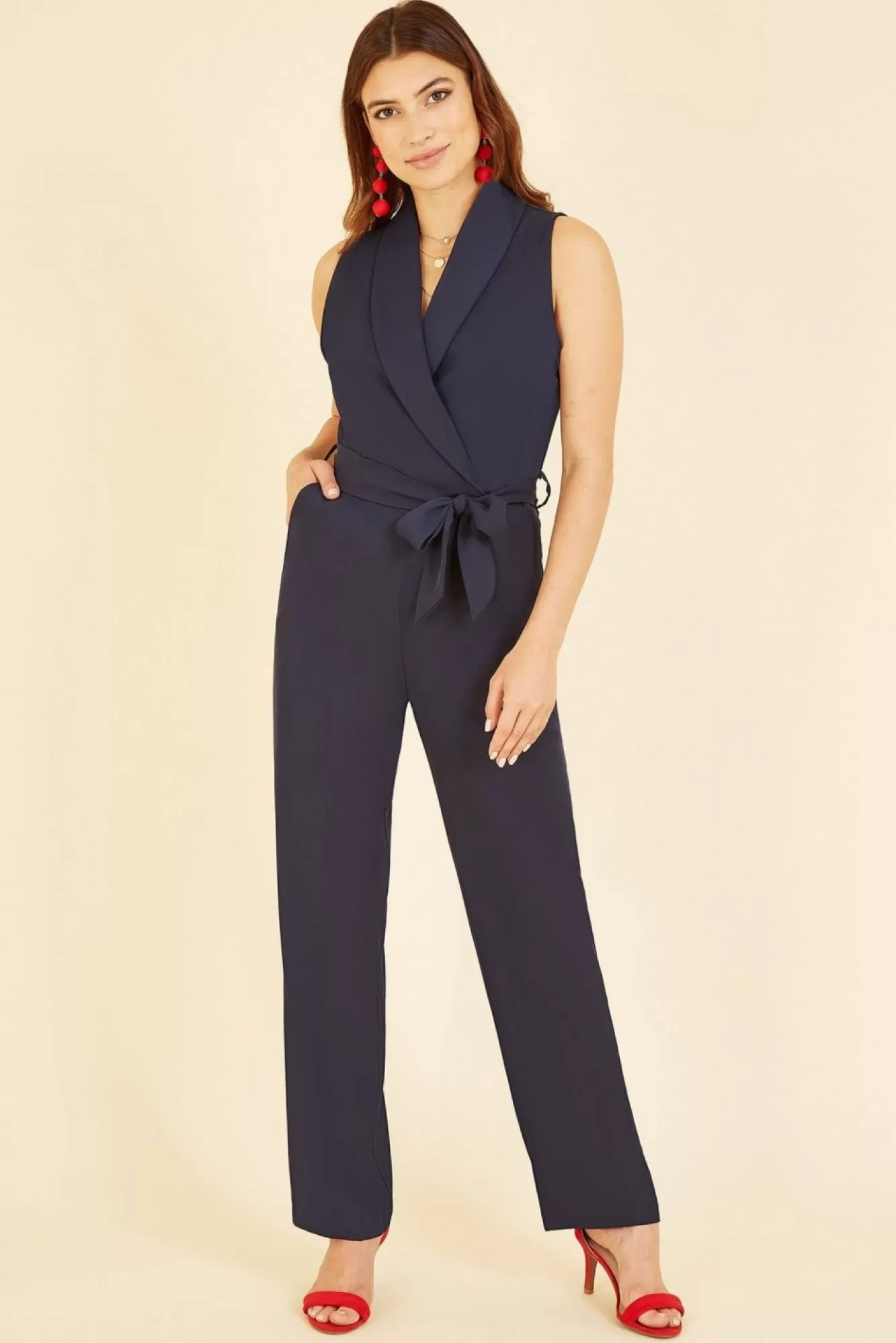 Jumpsuits^Yumi Navy Satin Wrap Front Jumpsuit Blue