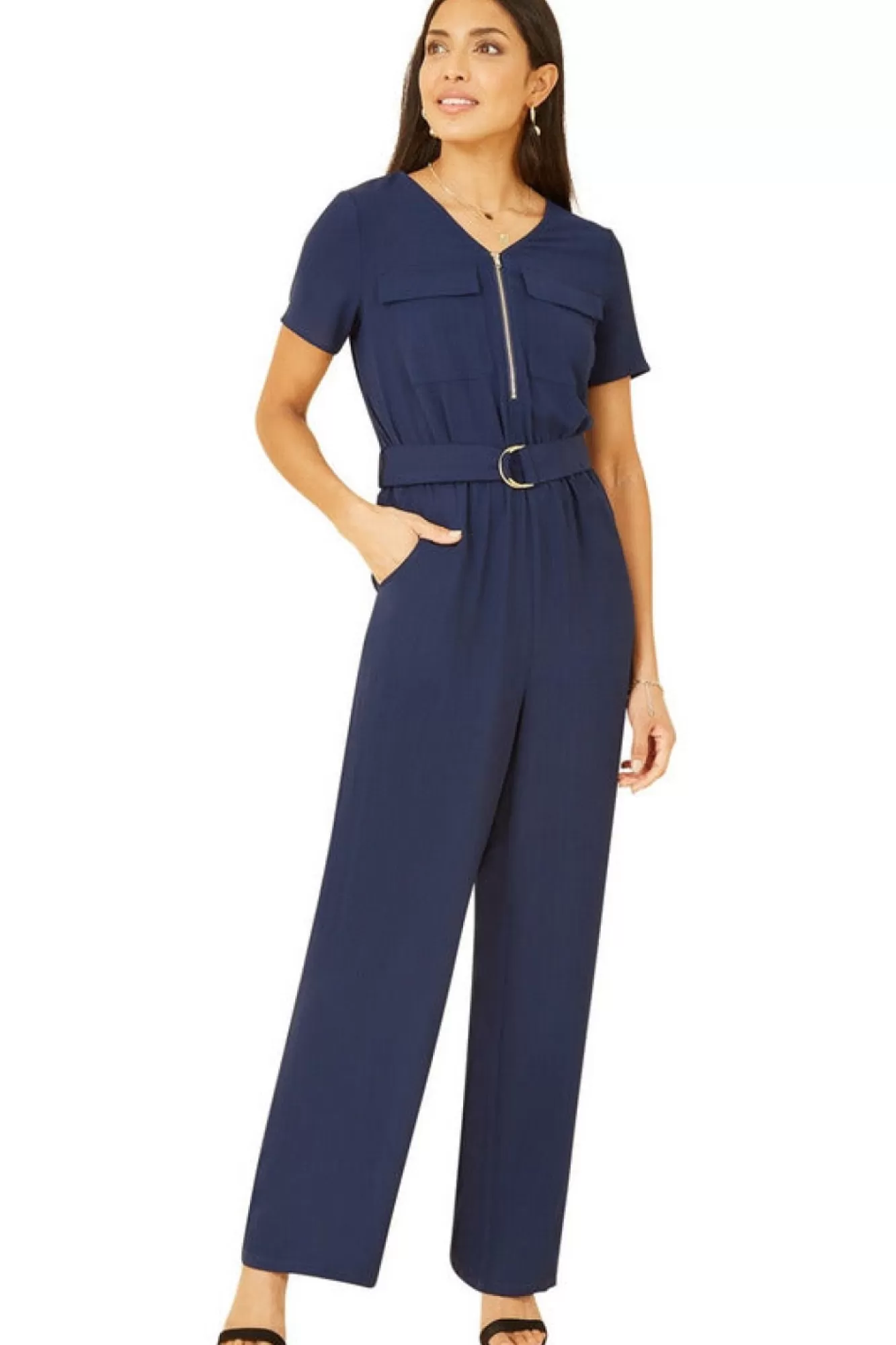 Jumpsuits^Yumi Navy Utility Jumpsuit With Zip And Belt Detail Blue