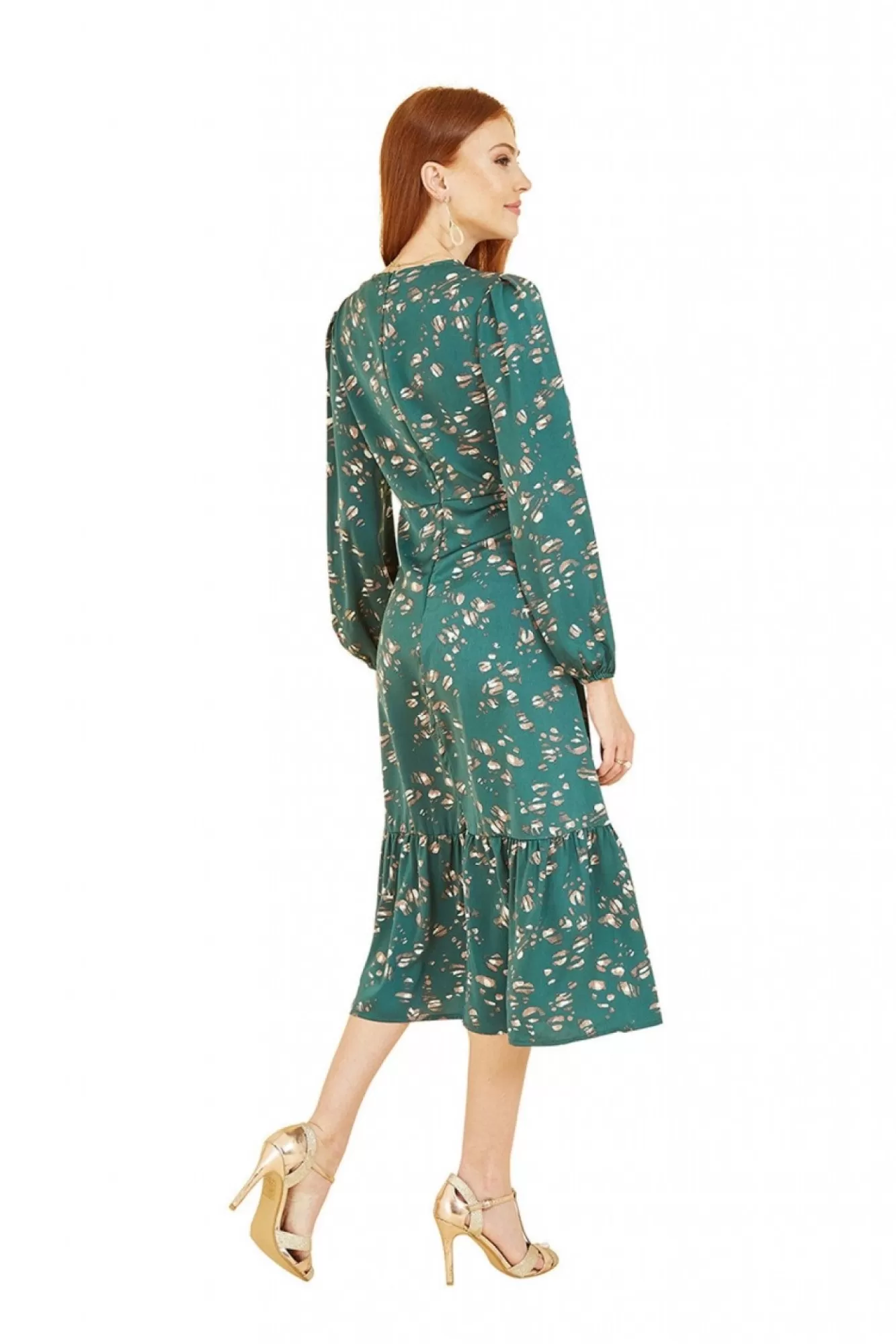 Midi Dresses^Yumi Pebble Print Long Sleeve Midi Dress Green