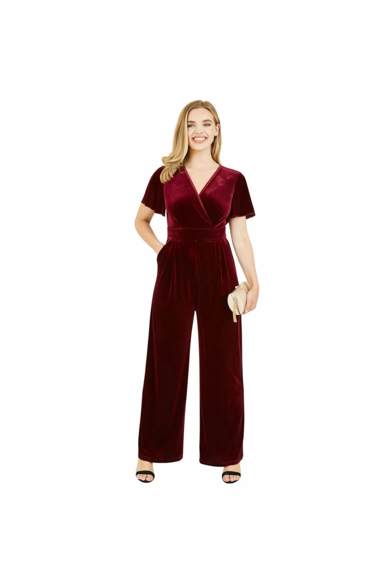 Jumpsuits^Yumi Plum Velvet Jumpsuit With Angel Sleeves Red