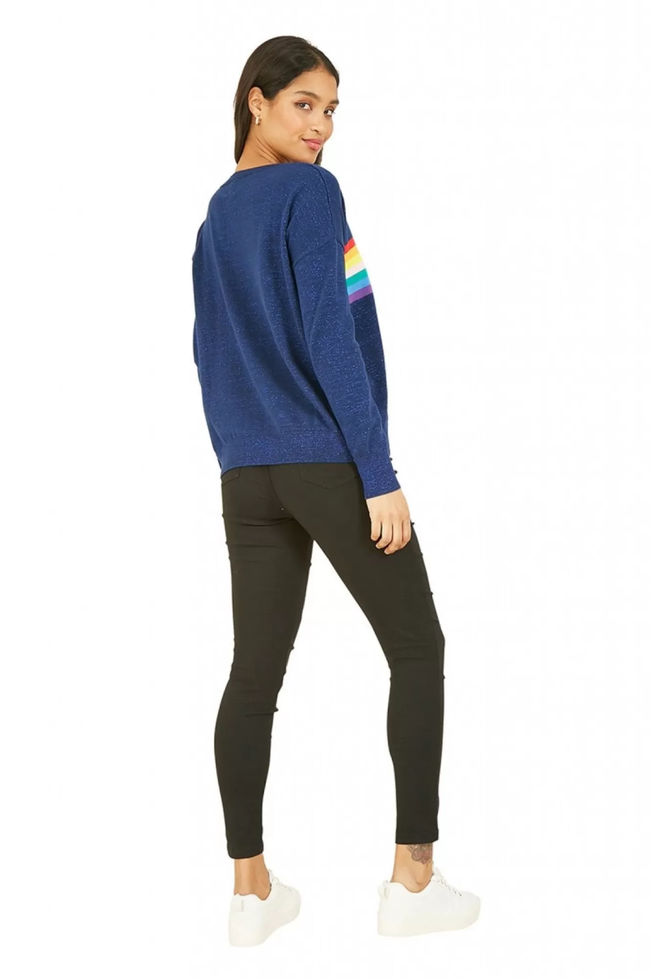 Jumpers^Yumi Rainbow Stripe Knitted Jumper Navy