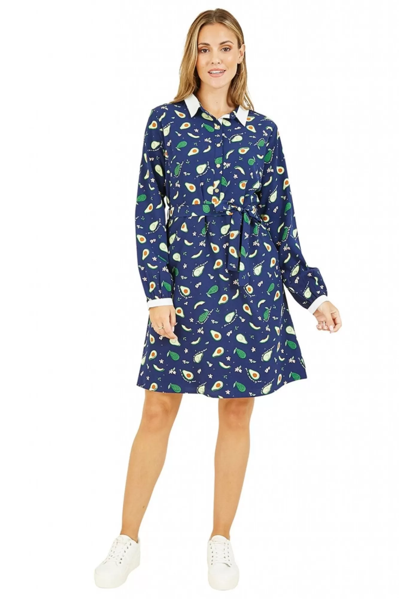 Mini Dresses^Yumi Recycled Avocado Print Shirt Dress Blue