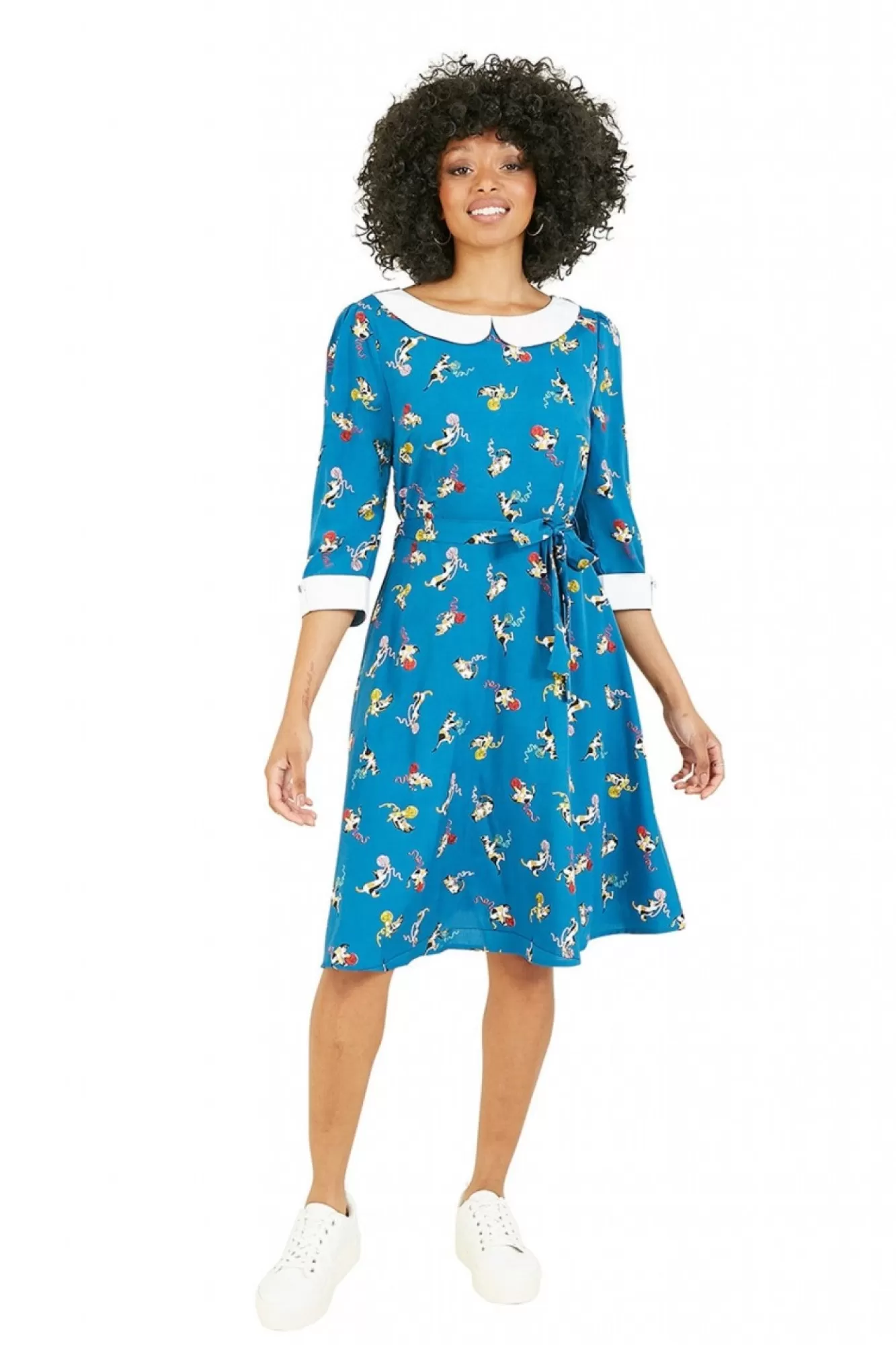 Mini Dresses^Yumi Recycled Teal Cat And Wool Print Skater Dress Blue
