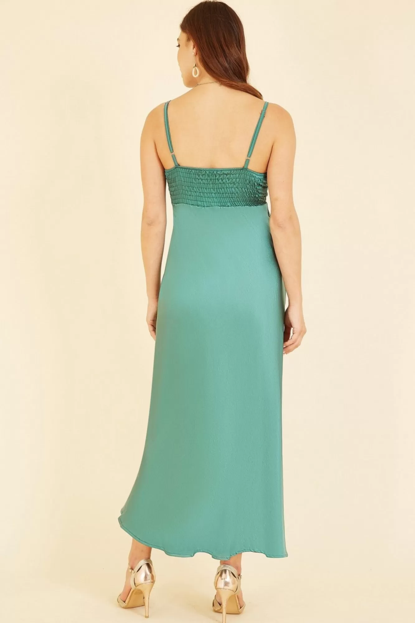 Midi Dresses^Yumi Satin Strappy Wrap Dress Green