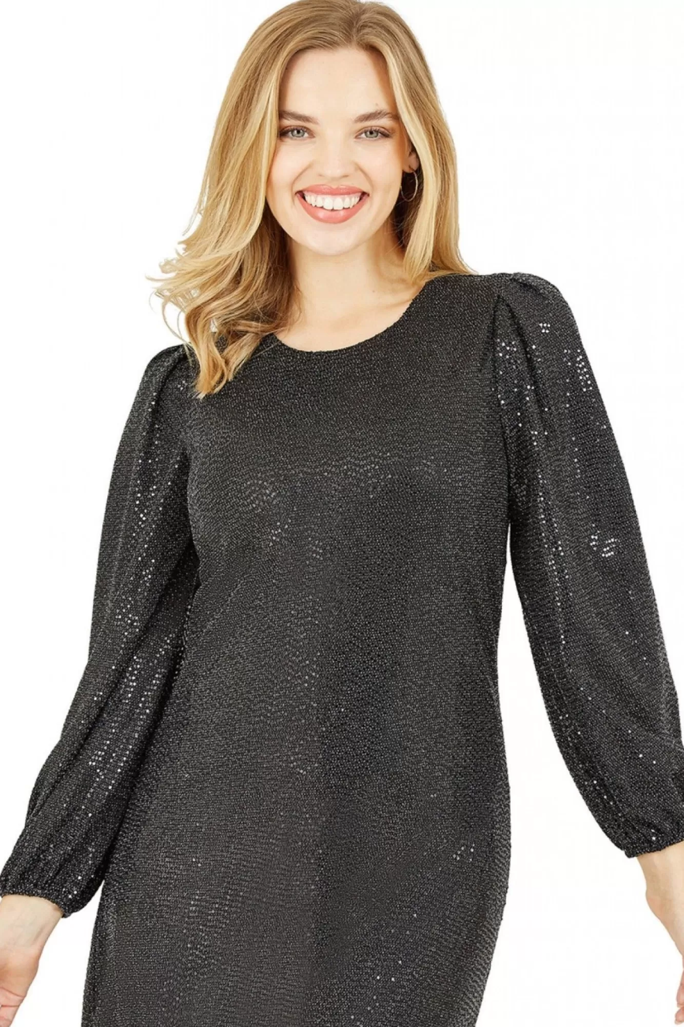 Mini Dresses^Yumi Sequin Long Sleeve Tunic Dress Black
