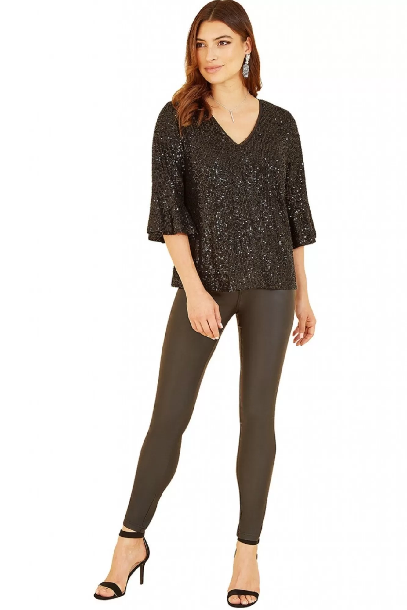 Blouses^Yumi Sequin Top With Fluted Sleeve Black