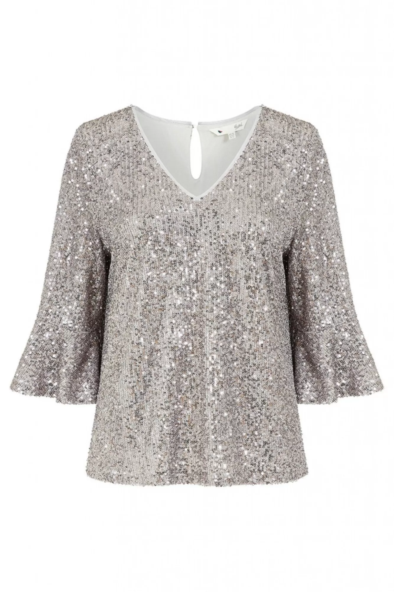 Blouses^Yumi Sequin Top With Fluted Sleeve Silver